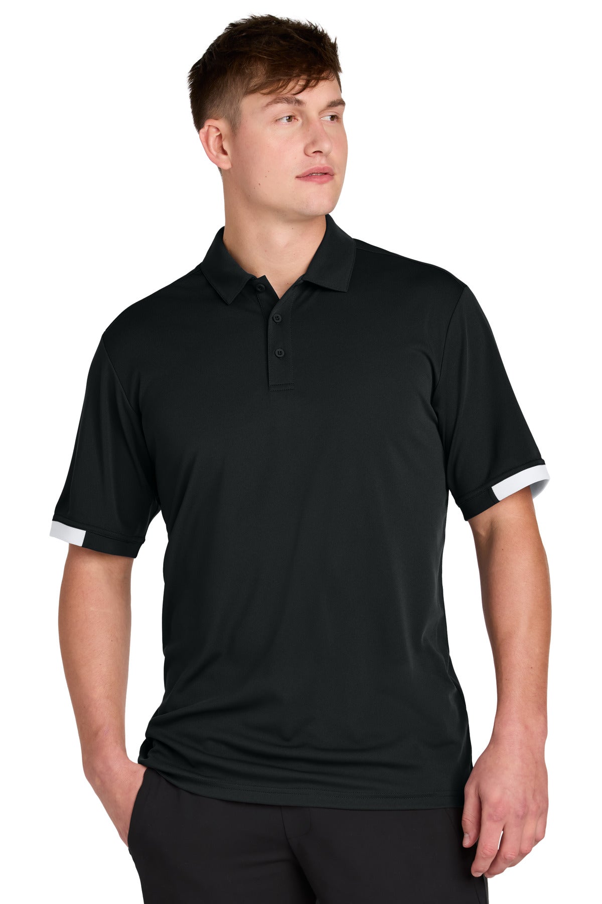 Custom logo Sport-Tek® Club Colorblock Polo ST444 in Black/ White
