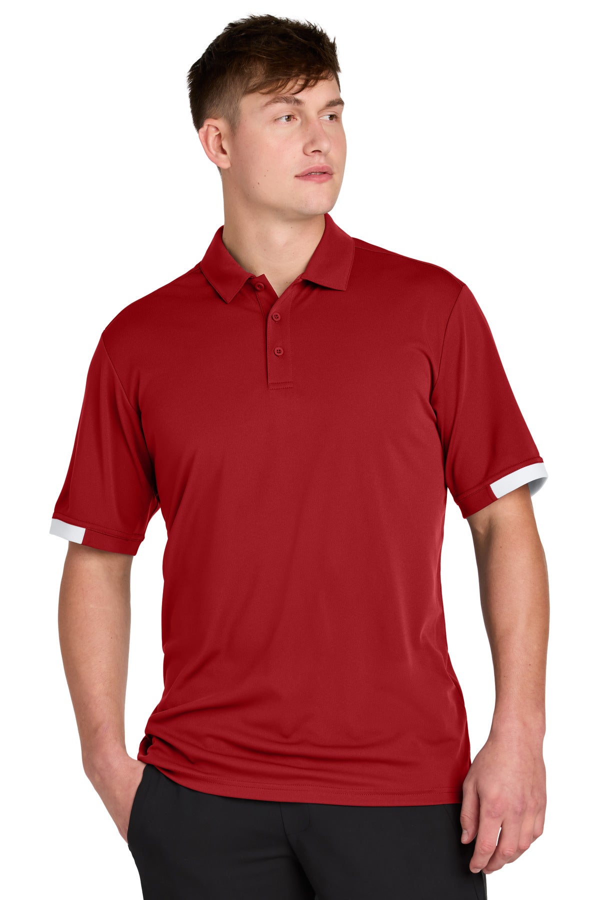 Custom logo Sport-Tek® Club Colorblock Polo ST444 in Deep Red/ White