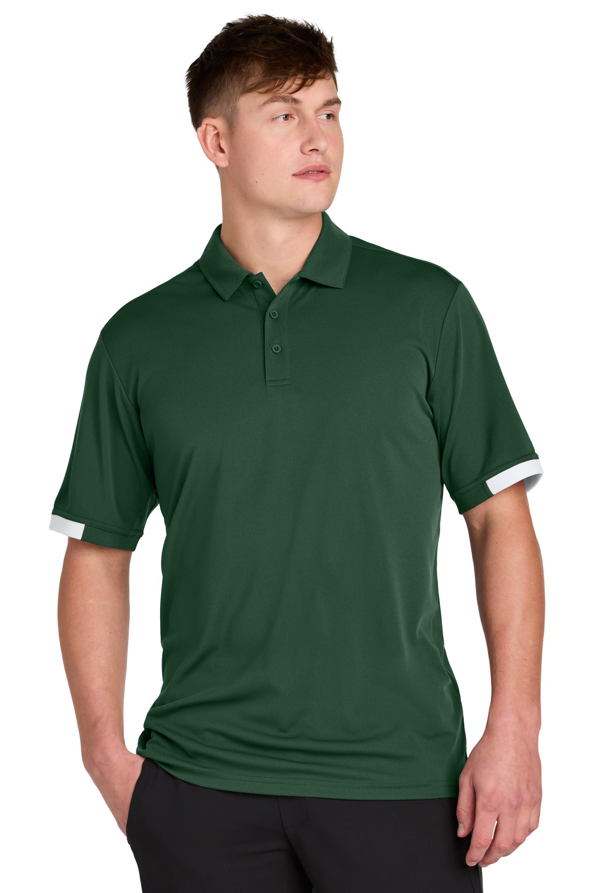 Custom logo Sport-Tek® Club Colorblock Polo ST444 in Forest Green/ White