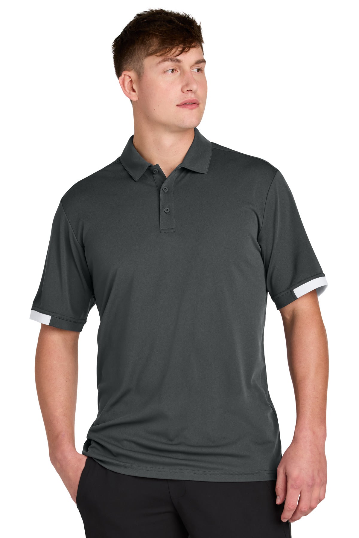 Custom logo Sport-Tek® Club Colorblock Polo ST444 in Iron Grey/ White