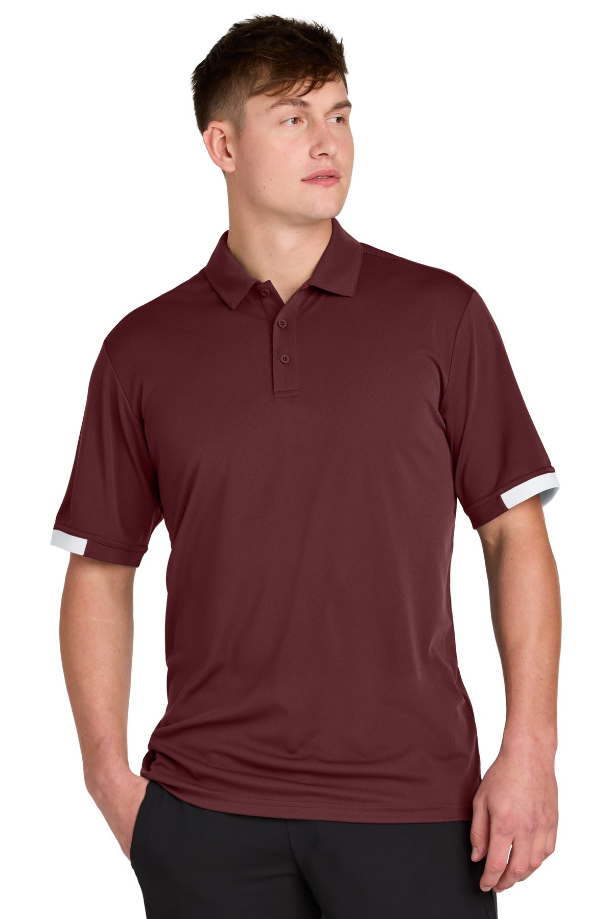 Custom logo Sport-Tek® Club Colorblock Polo ST444 in Maroon/ White