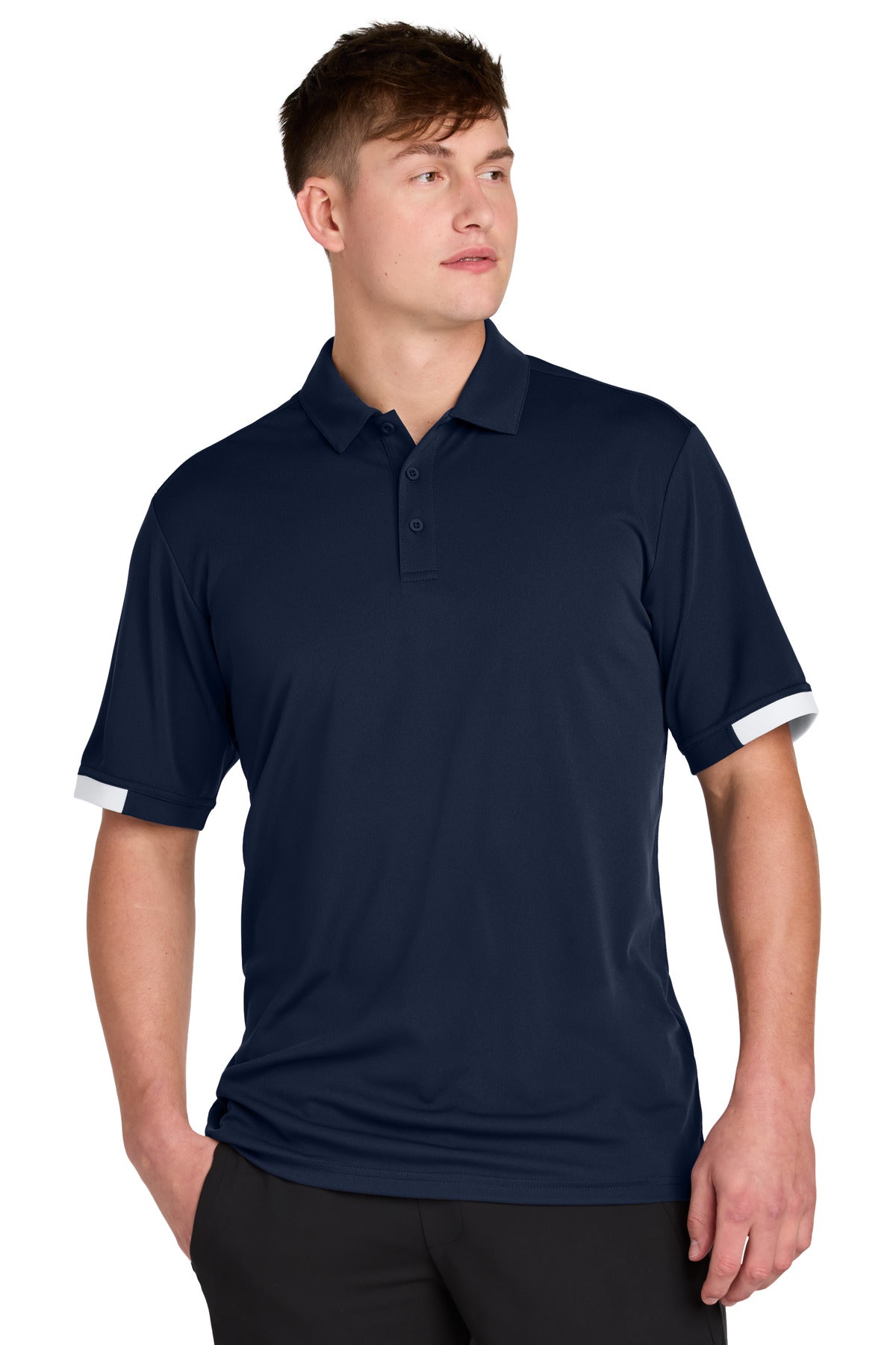 Custom logo Sport-Tek® Club Colorblock Polo ST444 in True Navy/ White