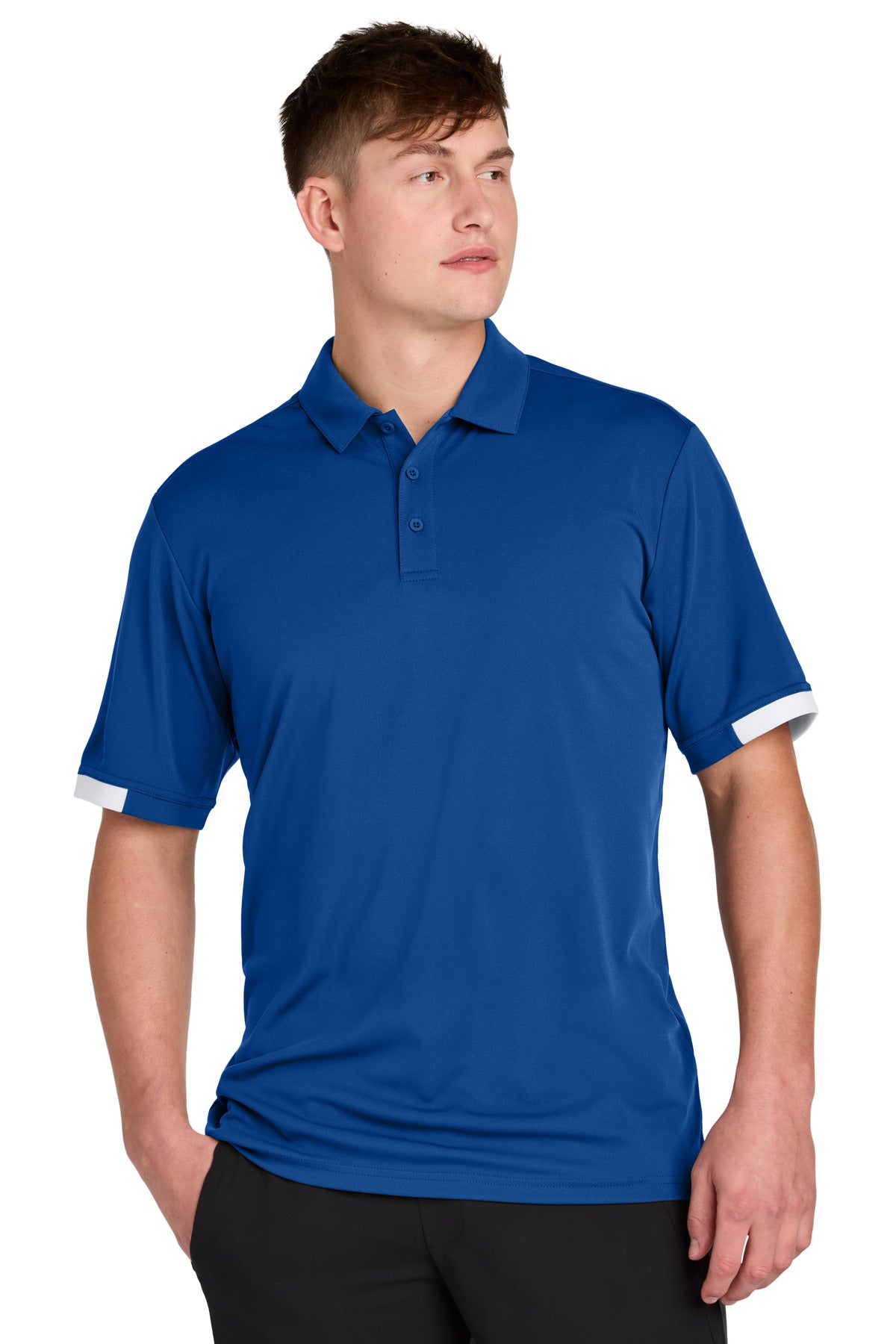 Custom logo Sport-Tek® Club Colorblock Polo ST444 in True Royal/ White