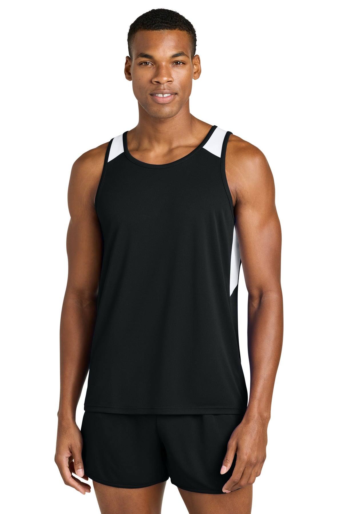 Custom logo Sport-Tek® Club Track Tank ST446 in Black/ White