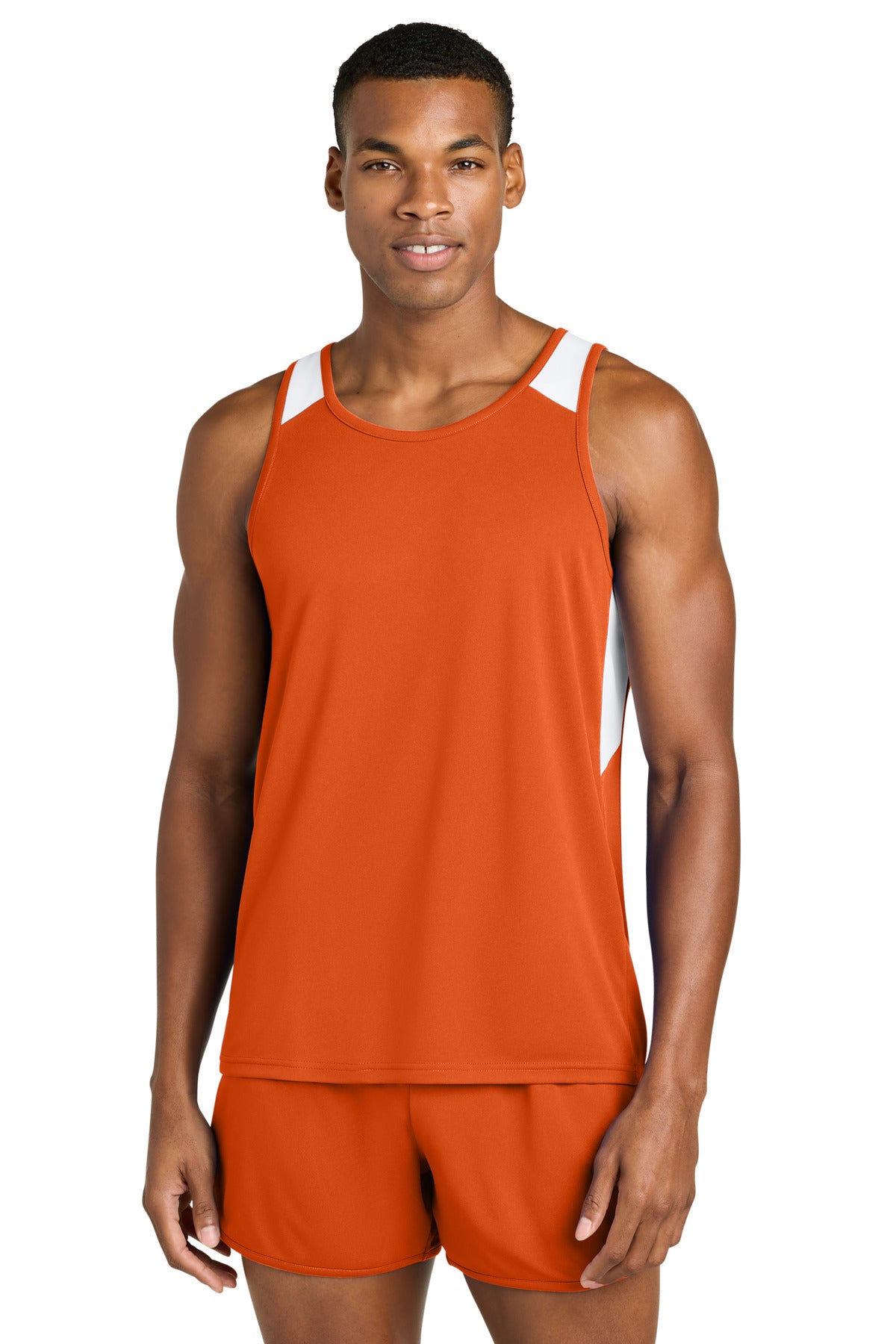 Custom logo Sport-Tek® Club Track Tank ST446 in Deep Orange/ White