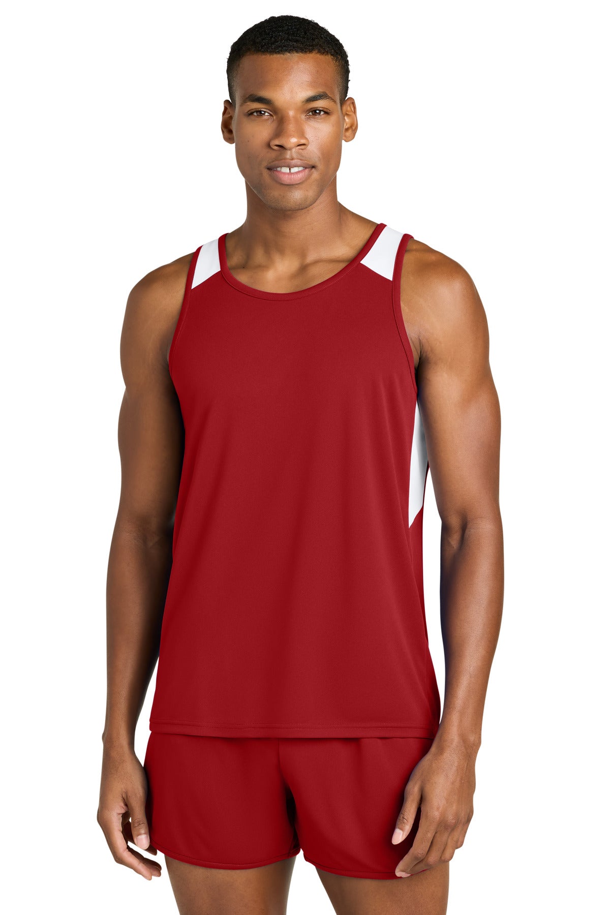 Custom logo Sport-Tek® Club Track Tank ST446 in Deep Red/ White