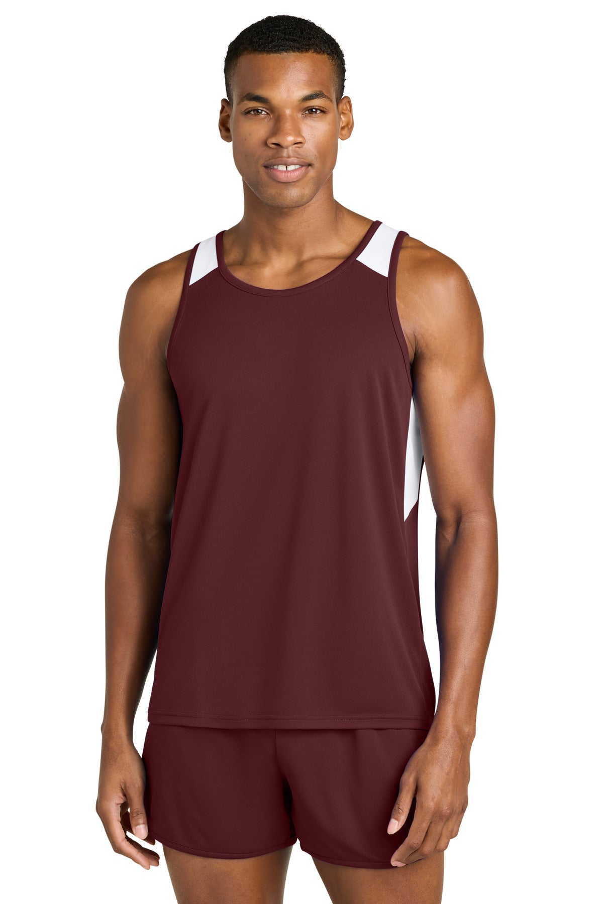 Custom logo Sport-Tek® Club Track Tank ST446 in Maroon/ White