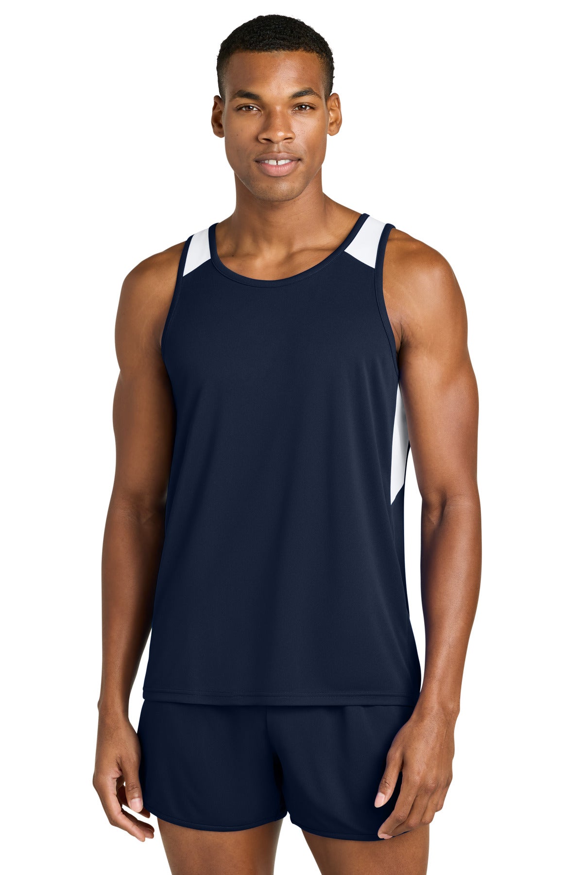 Custom logo Sport-Tek® Club Track Tank ST446 in True Navy/ White