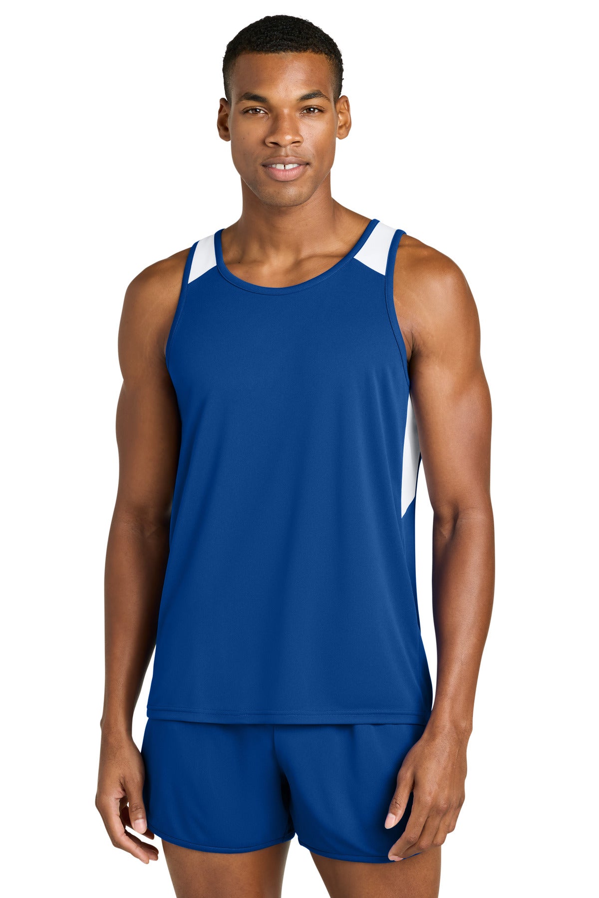 Custom logo Sport-Tek® Club Track Tank ST446 in True Royal/ White
