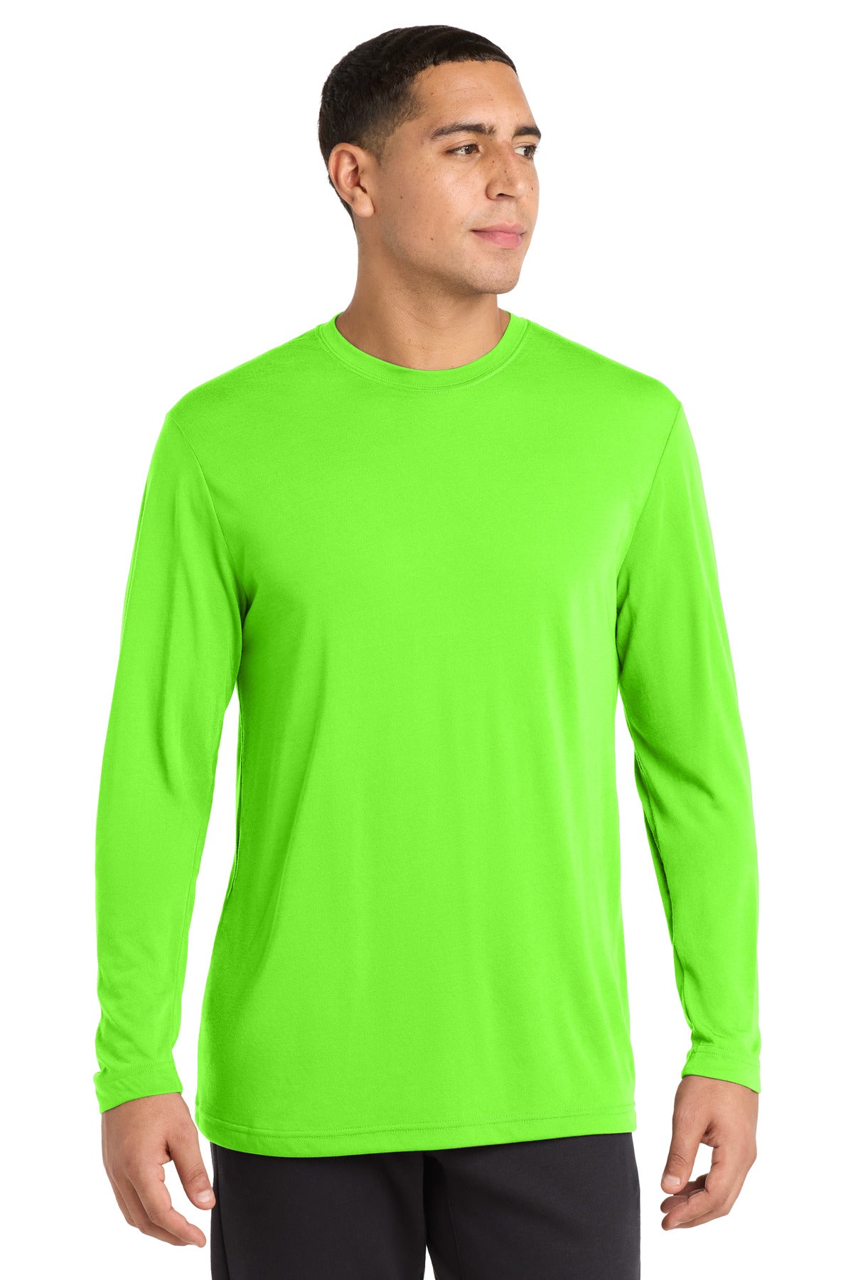 Custom logo Sport-Tek® Long Sleeve PosiCharge® Competitor™ Cotton Touch™ Tee. ST450LS in Neon Green