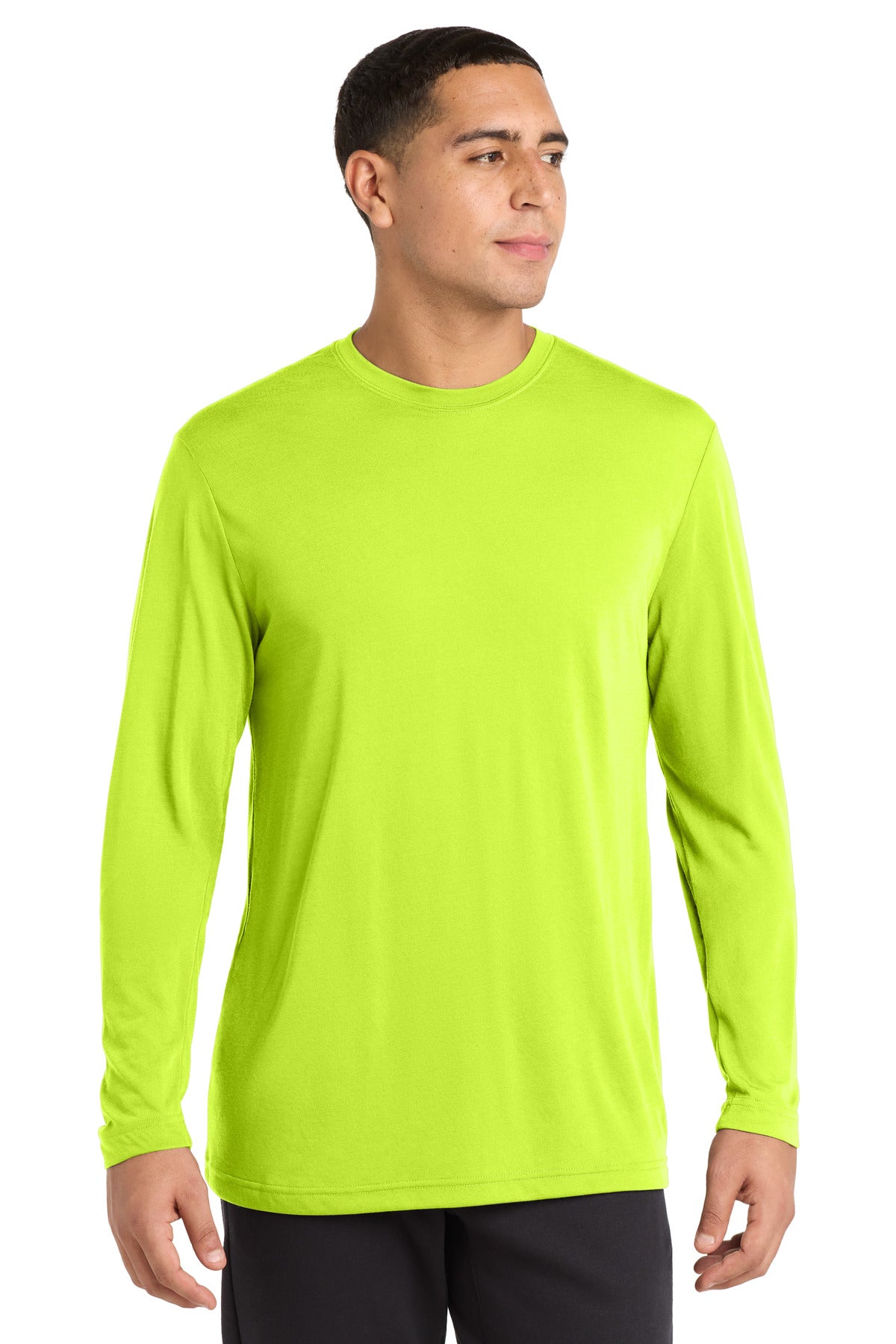 Custom logo Sport-Tek® Long Sleeve PosiCharge® Competitor™ Cotton Touch™ Tee. ST450LS in Neon Yellow