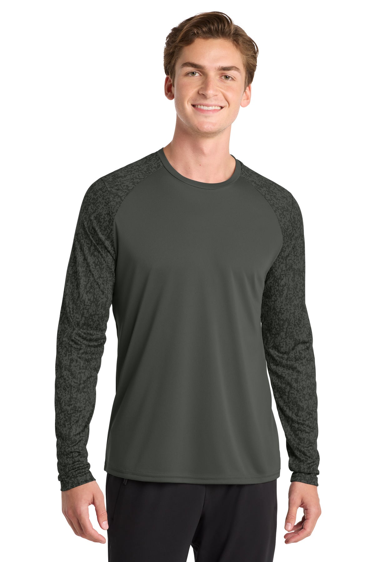 Custom logo Sport-Tek ® Long Sleeve Digi Camo Tee. ST460LS in Black