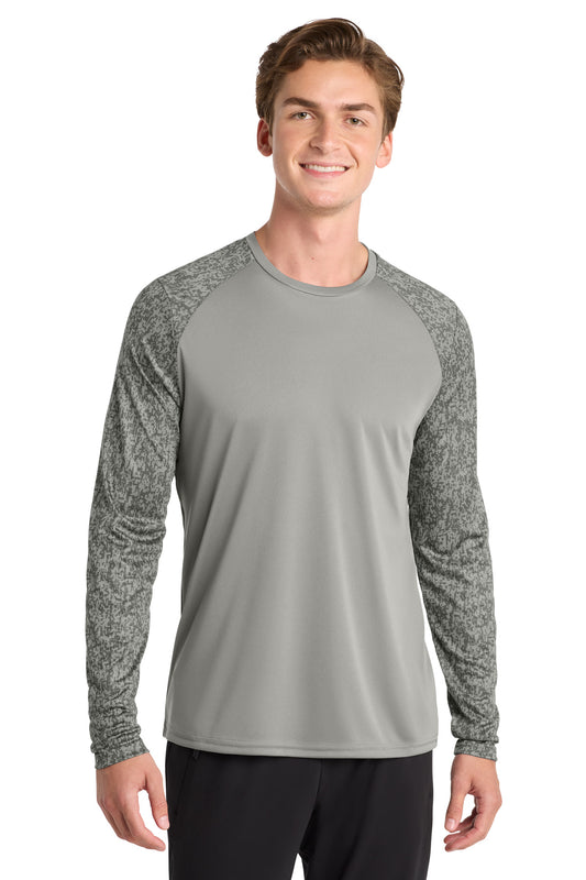 Custom logo Sport-Tek ® Long Sleeve Digi Camo Tee. ST460LS in Grey Concrete