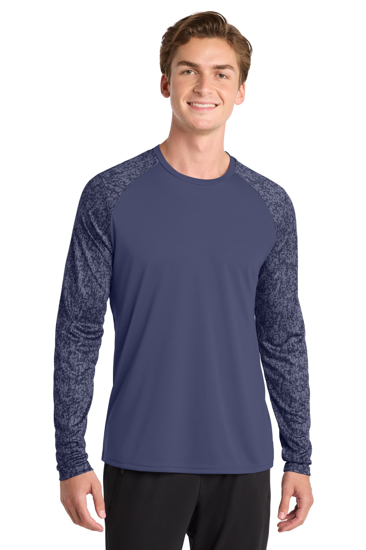 Custom logo Sport-Tek ® Long Sleeve Digi Camo Tee. ST460LS in True Navy