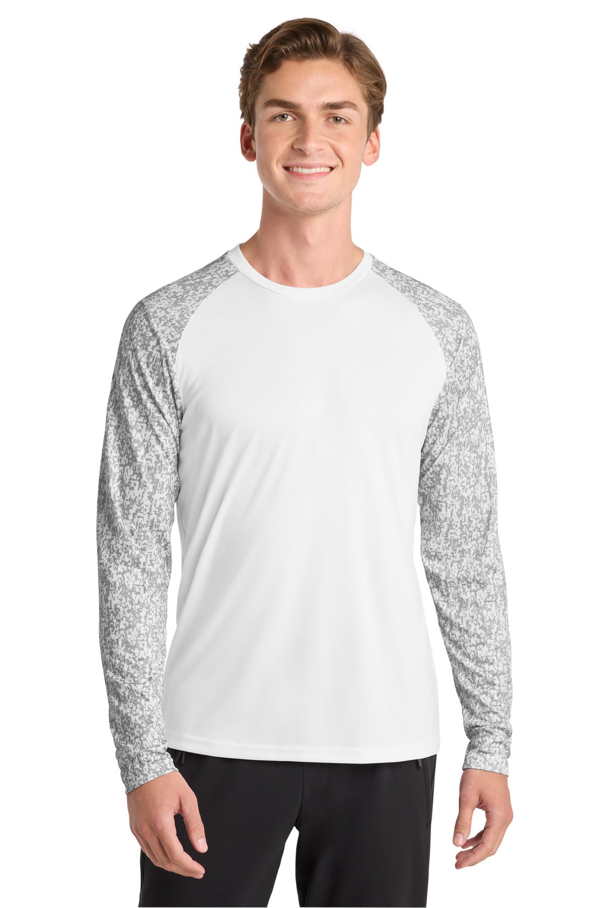 Custom logo Sport-Tek ® Long Sleeve Digi Camo Tee. ST460LS in White