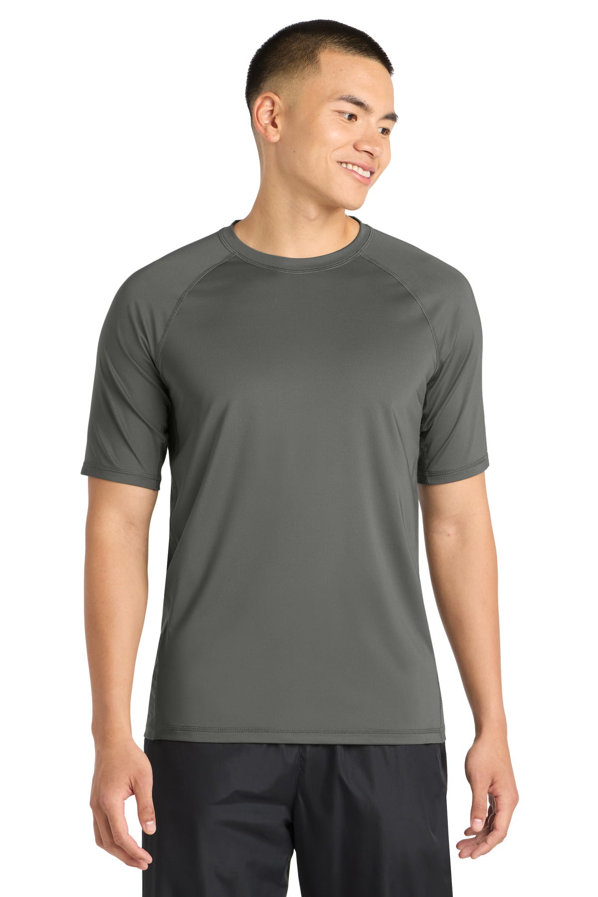 Custom logo Sport-Tek ® Rashguard Tee. ST470 in Dark Smoke Grey