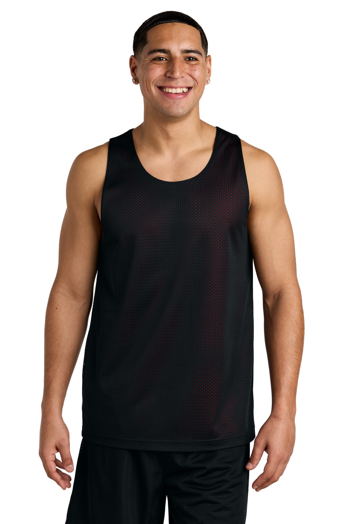 Custom logo Sport-Tek® PosiCharge® Reversible Mesh Tank ST5000 in Black/ Deep Red