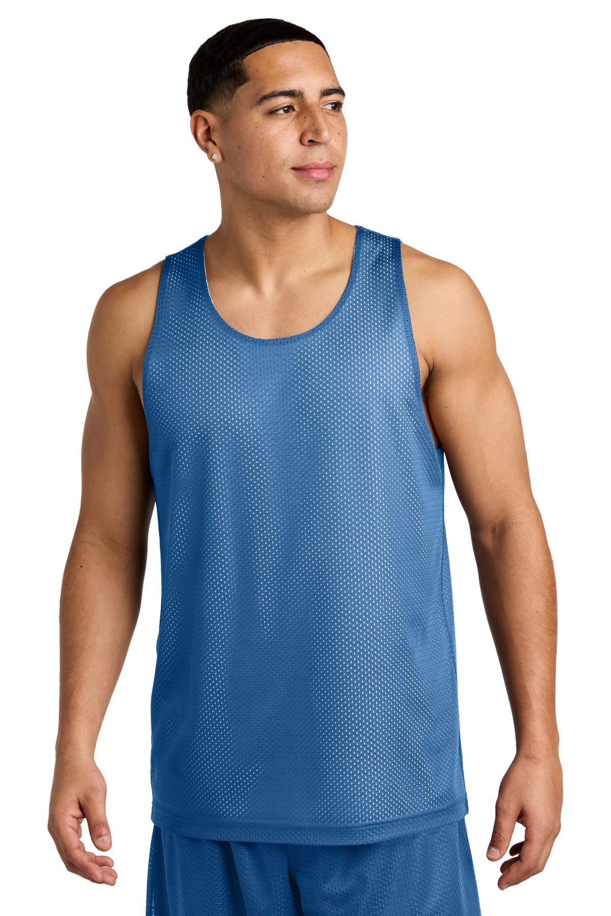 Custom logo Sport-Tek® PosiCharge® Reversible Mesh Tank ST5000 in Carolina Blue/ White