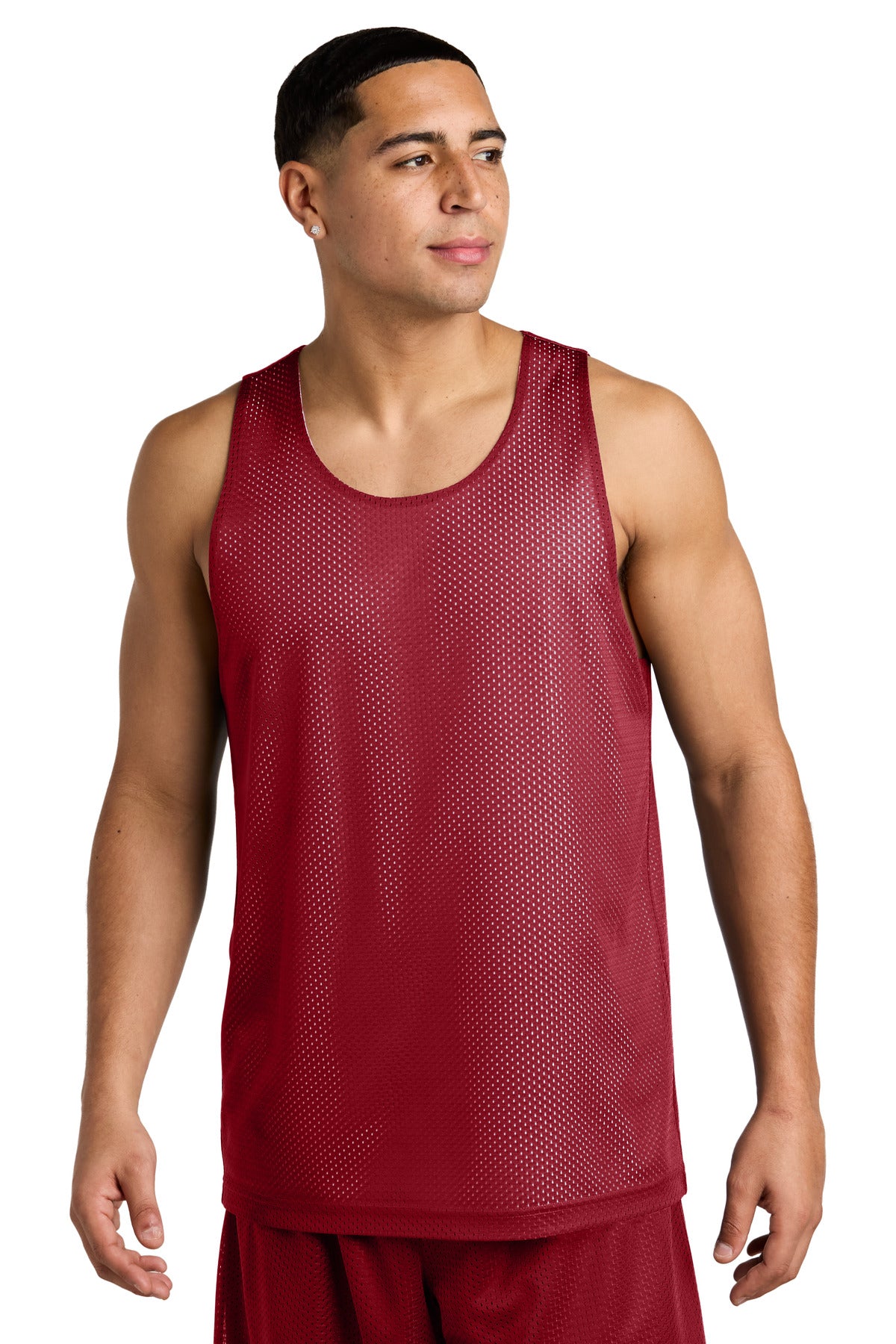 Custom logo Sport-Tek® PosiCharge® Reversible Mesh Tank ST5000 in Deep Red/ White