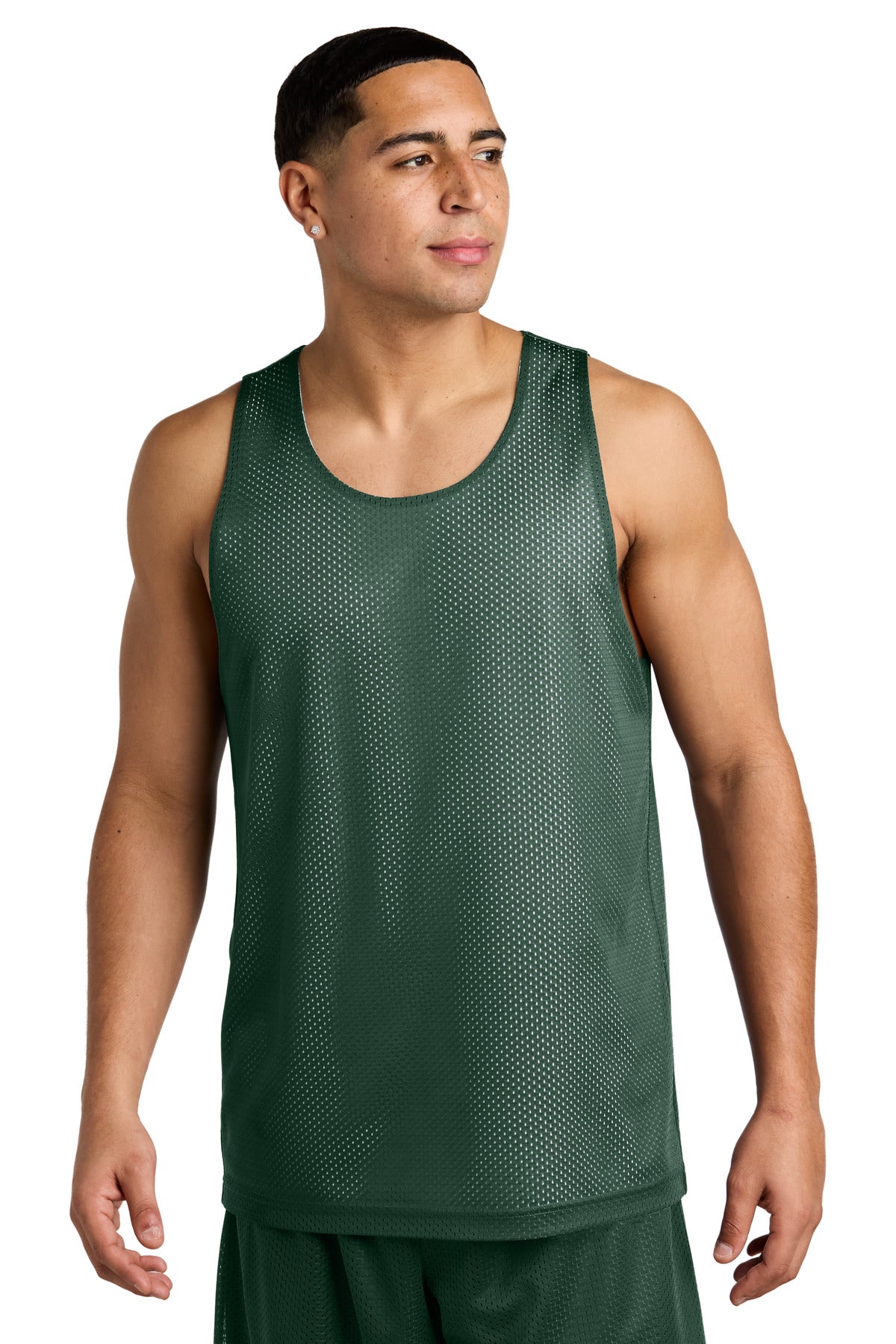 Custom logo Sport-Tek® PosiCharge® Reversible Mesh Tank ST5000 in Forest Green/ White