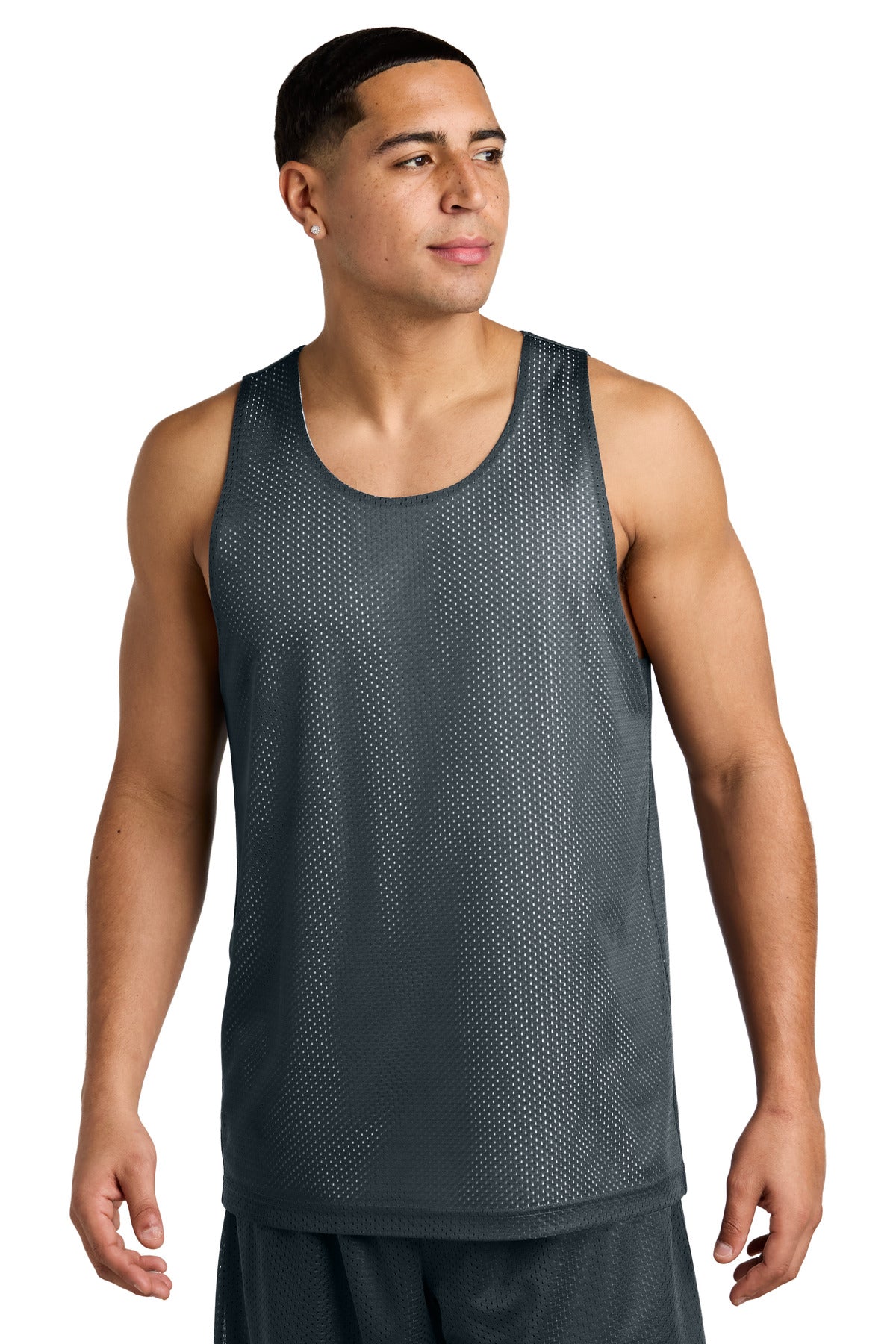Custom logo Sport-Tek® PosiCharge® Reversible Mesh Tank ST5000 in Iron Grey/ White