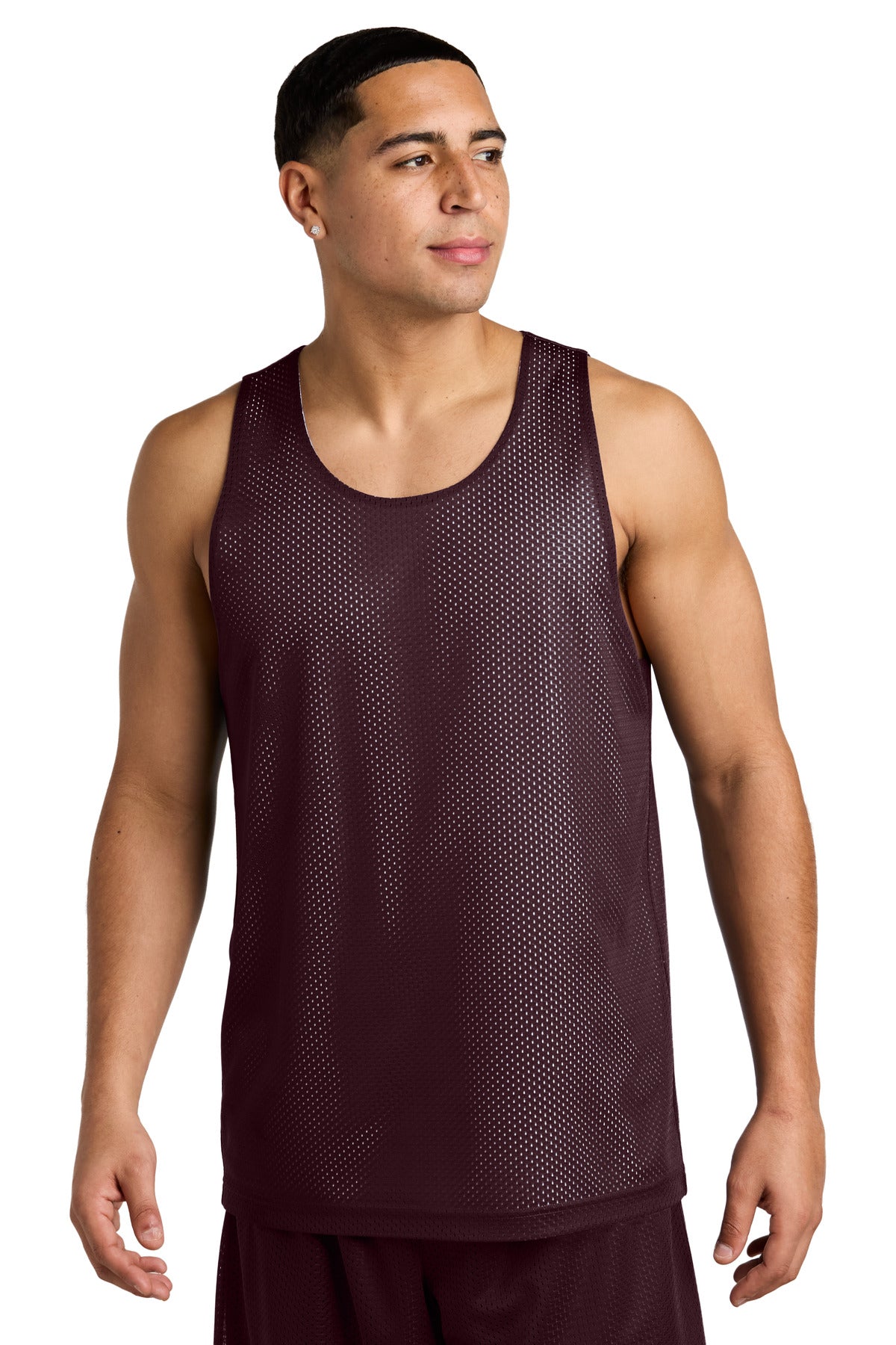 Custom logo Sport-Tek® PosiCharge® Reversible Mesh Tank ST5000 in Maroon/ White
