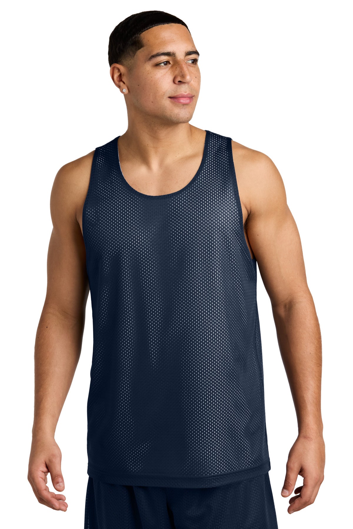 Custom logo Sport-Tek® PosiCharge® Reversible Mesh Tank ST5000 in True Navy/ White