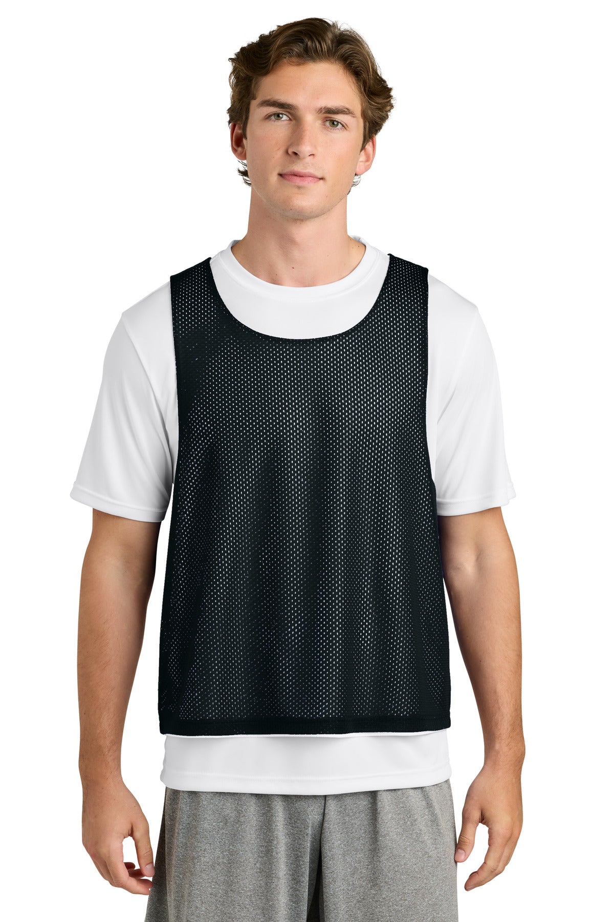 Custom logo Sport-Tek® Lacrosse Reversible Pinnie ST512 in Black/ White