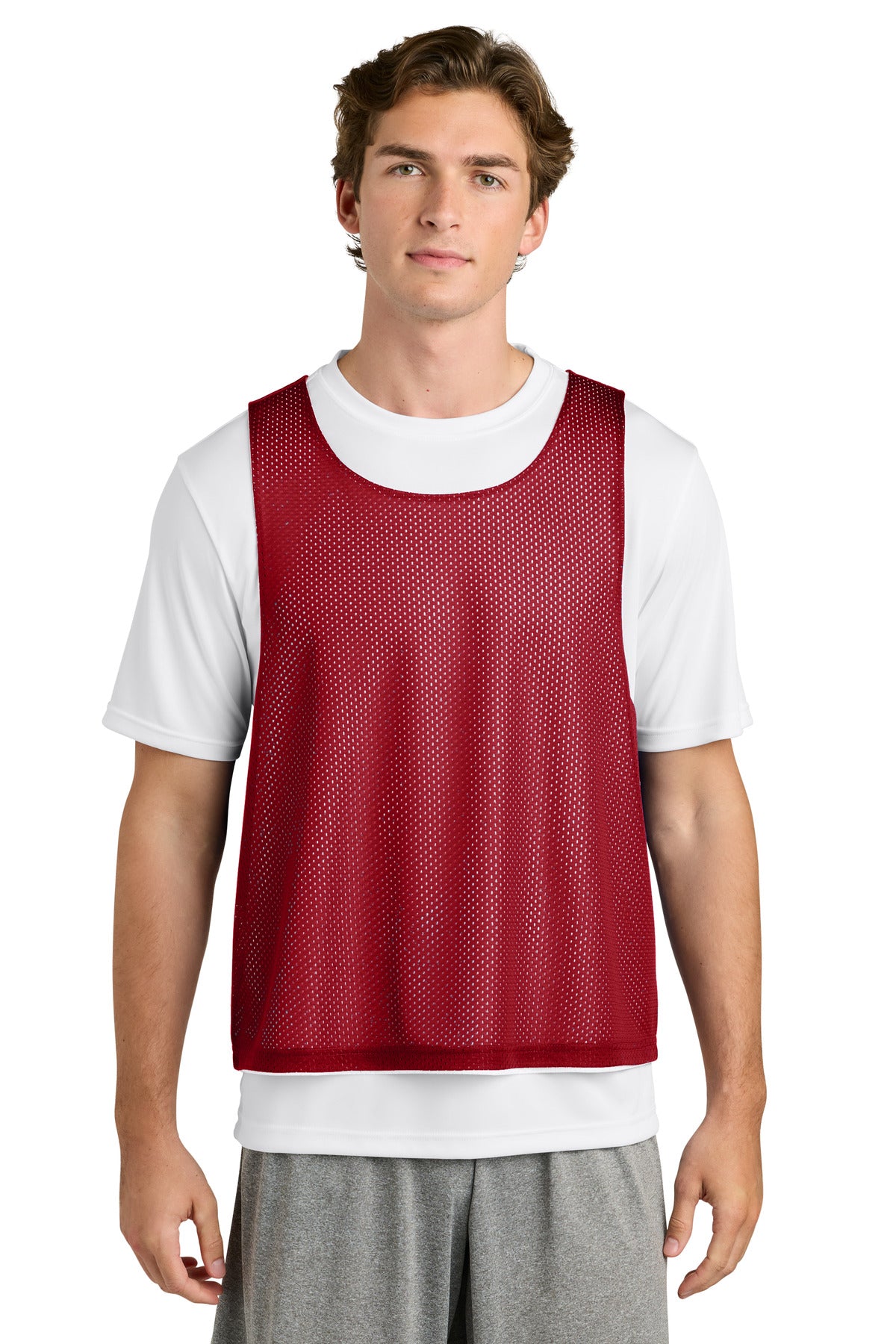Custom logo Sport-Tek® Lacrosse Reversible Pinnie ST512 in Deep Red/ White