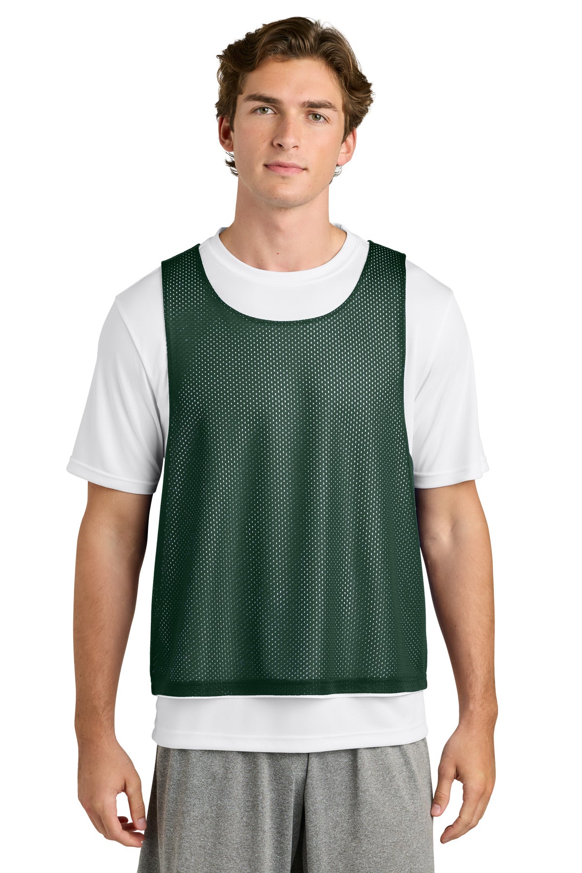 Custom logo Sport-Tek® Lacrosse Reversible Pinnie ST512 in Forest Green/ White