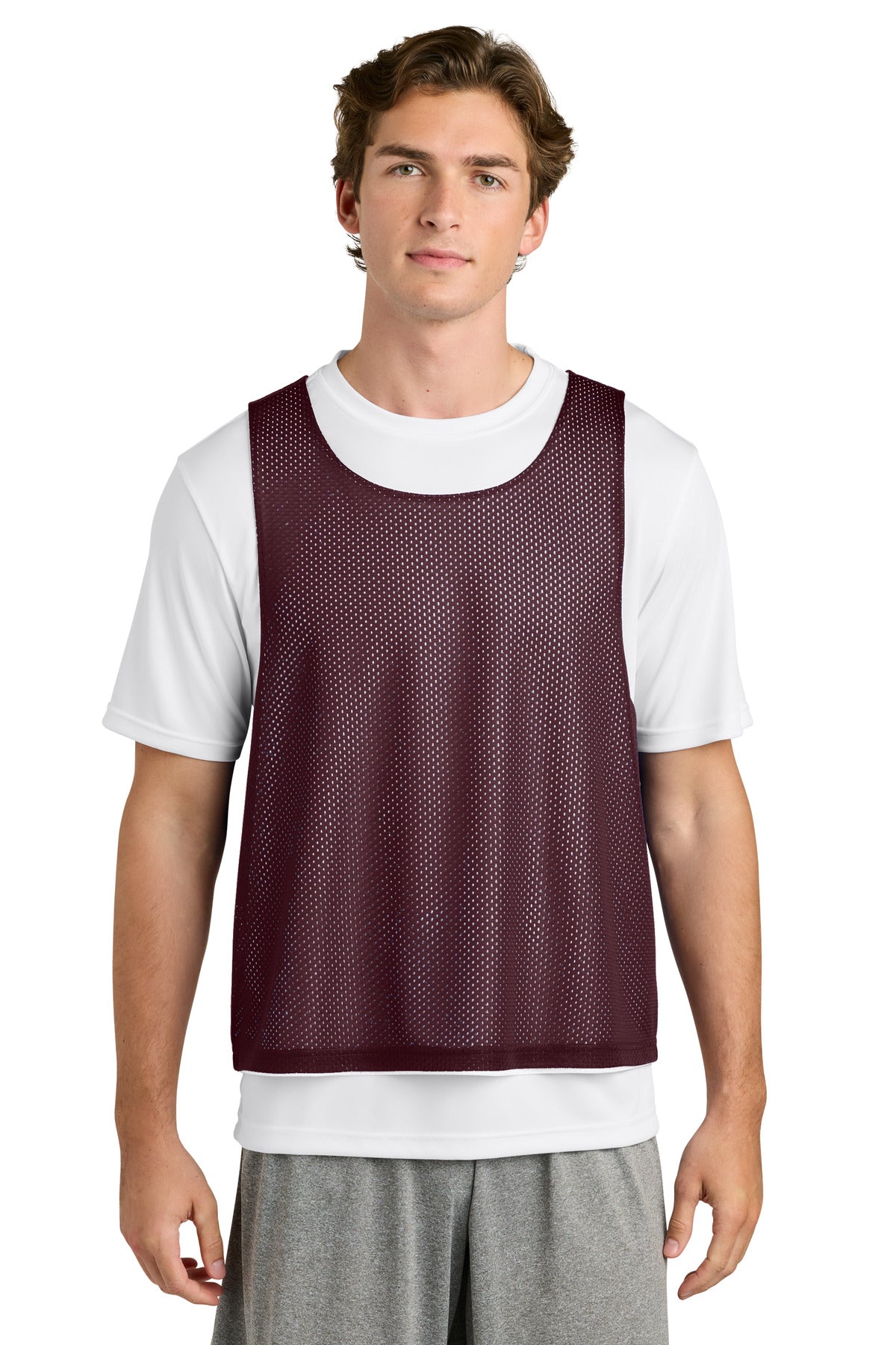 Custom logo Sport-Tek® Lacrosse Reversible Pinnie ST512 in Maroon/ White
