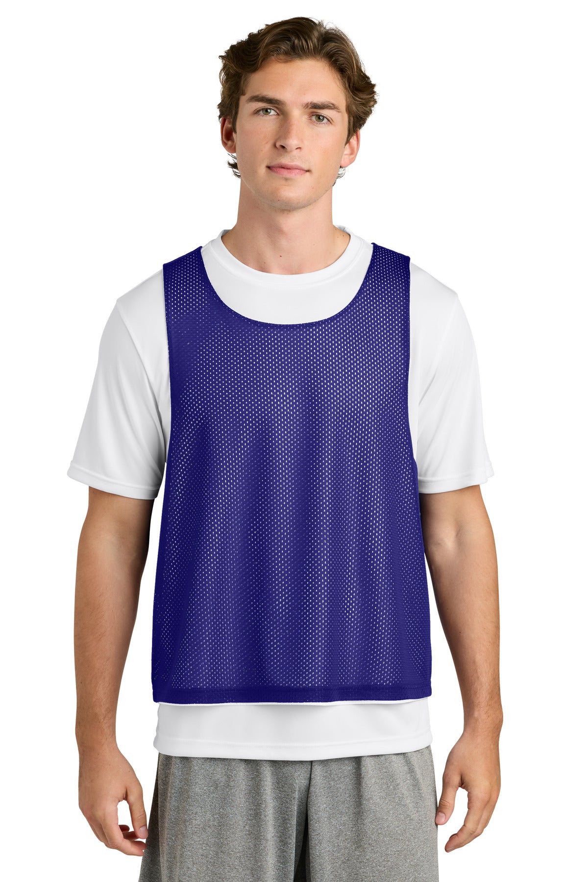 Custom logo Sport-Tek® Lacrosse Reversible Pinnie ST512 in Purple/ White