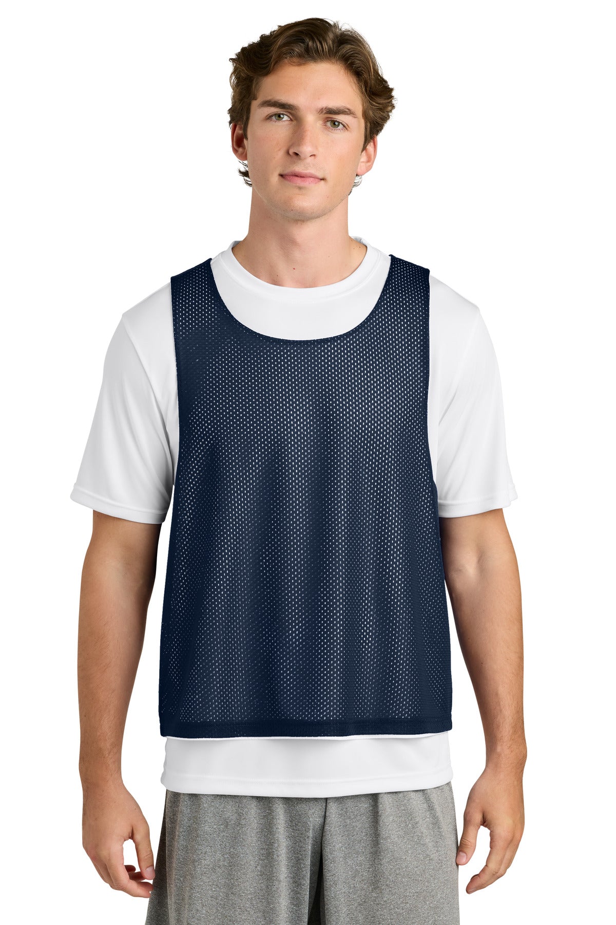 Custom logo Sport-Tek® Lacrosse Reversible Pinnie ST512 in True Navy/ White