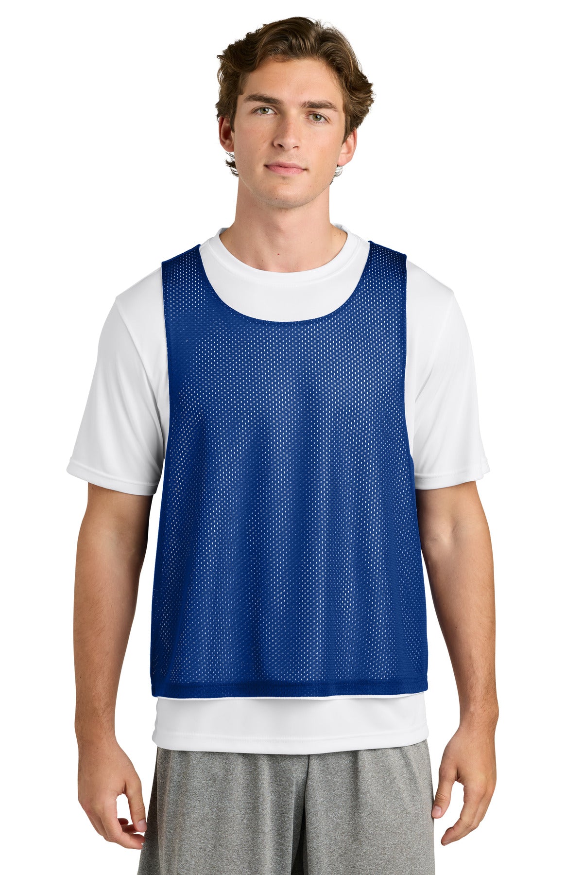 Custom logo Sport-Tek® Lacrosse Reversible Pinnie ST512 in True Royal/ White