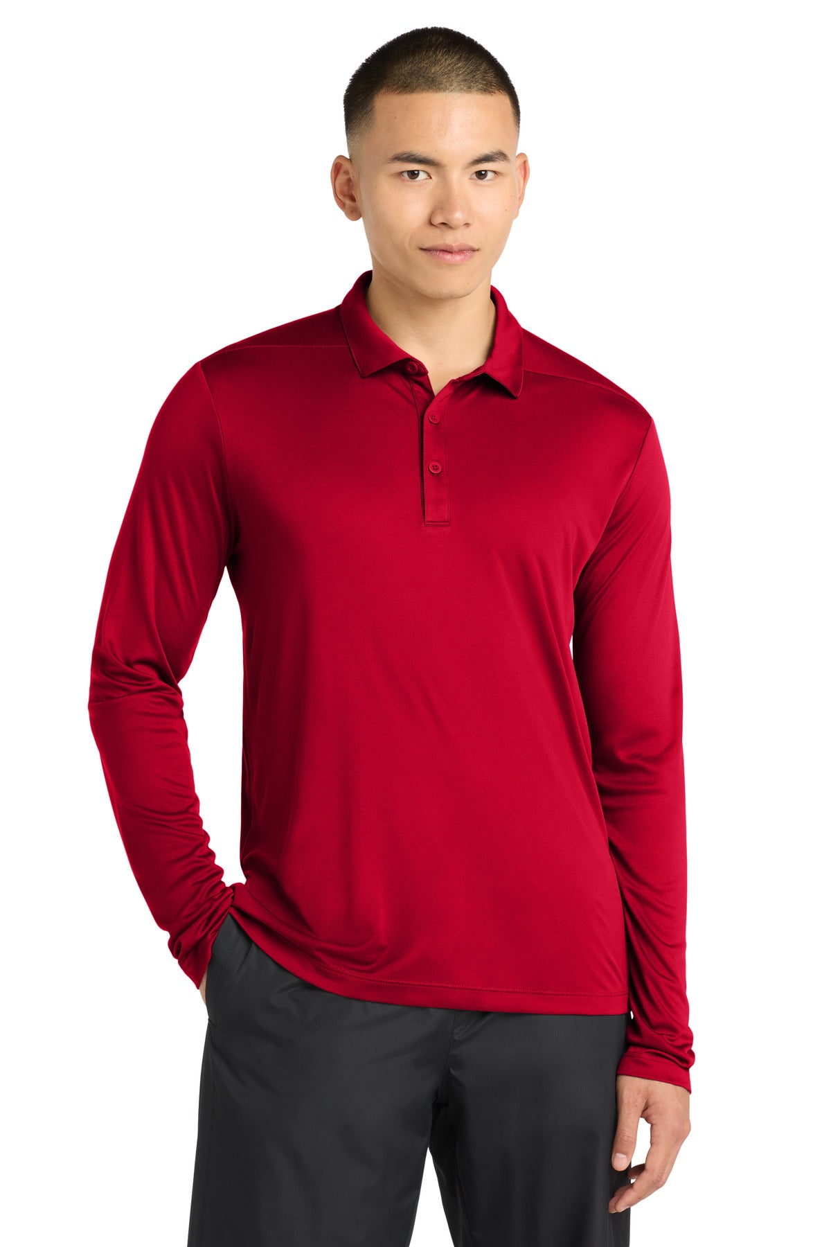 Custom logo Sport-Tek ®  Posi-UV®  Pro Long Sleeve Polo. ST520LS in True Red