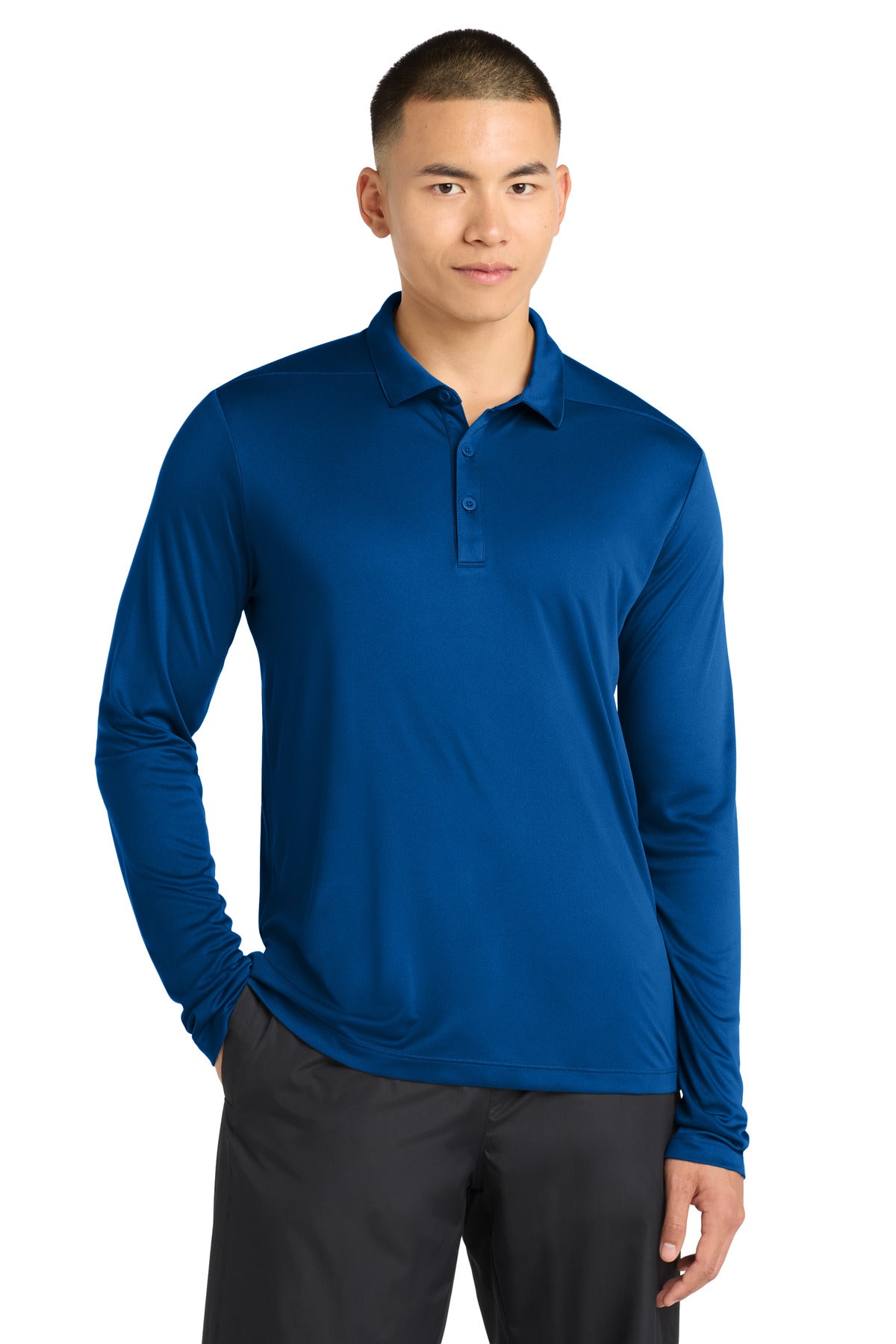 Custom logo Sport-Tek ®  Posi-UV®  Pro Long Sleeve Polo. ST520LS in True Royal