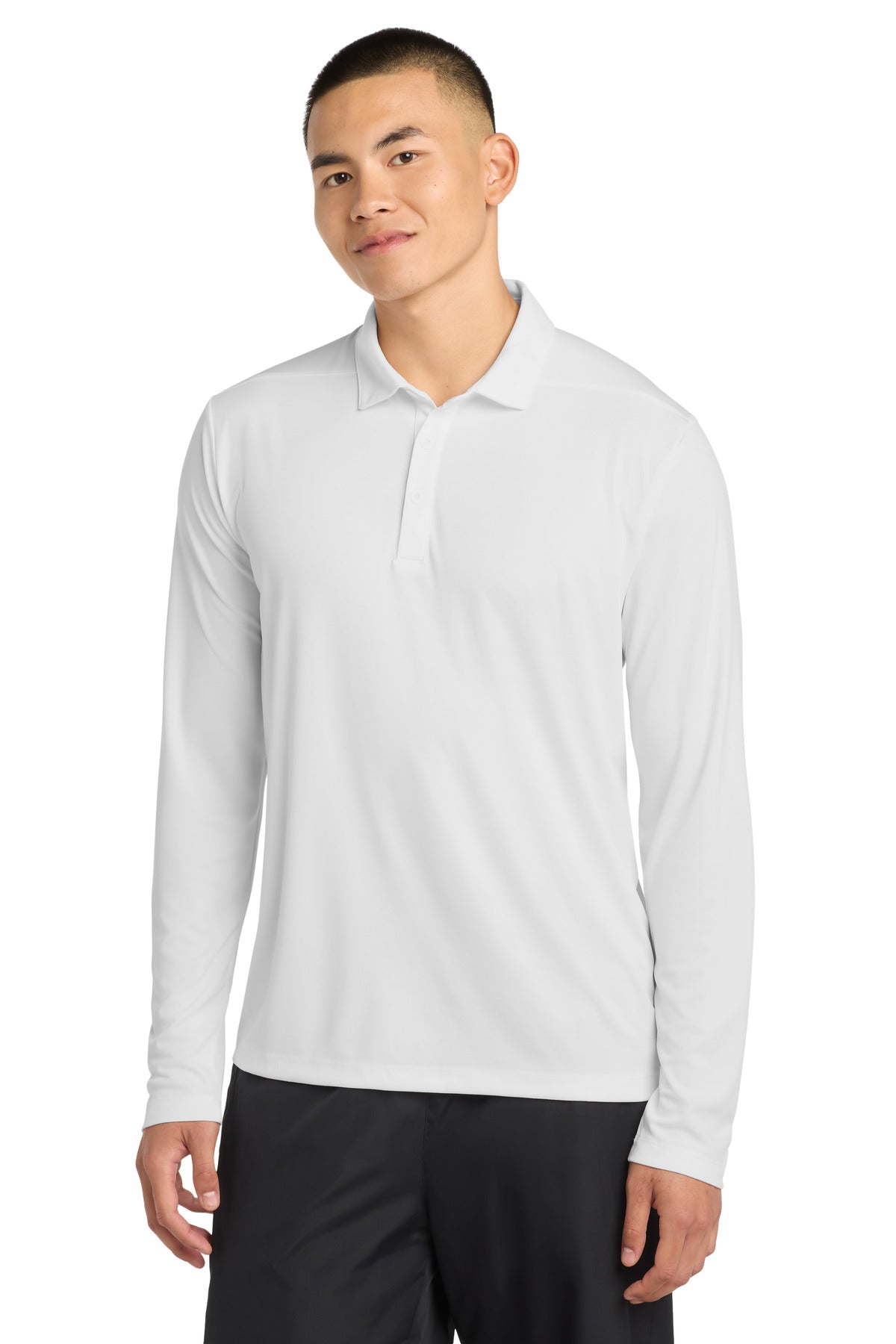 Custom logo Sport-Tek ®  Posi-UV®  Pro Long Sleeve Polo. ST520LS in White