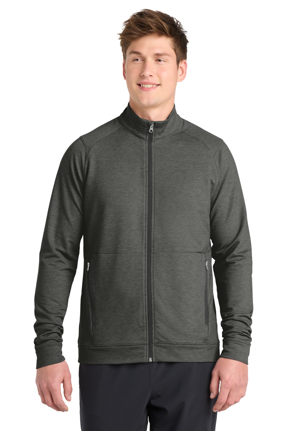 Custom logo Sport-Tek® Sport-Wick® Flex Fleece Full-Zip. ST560 in Dark Grey Heather