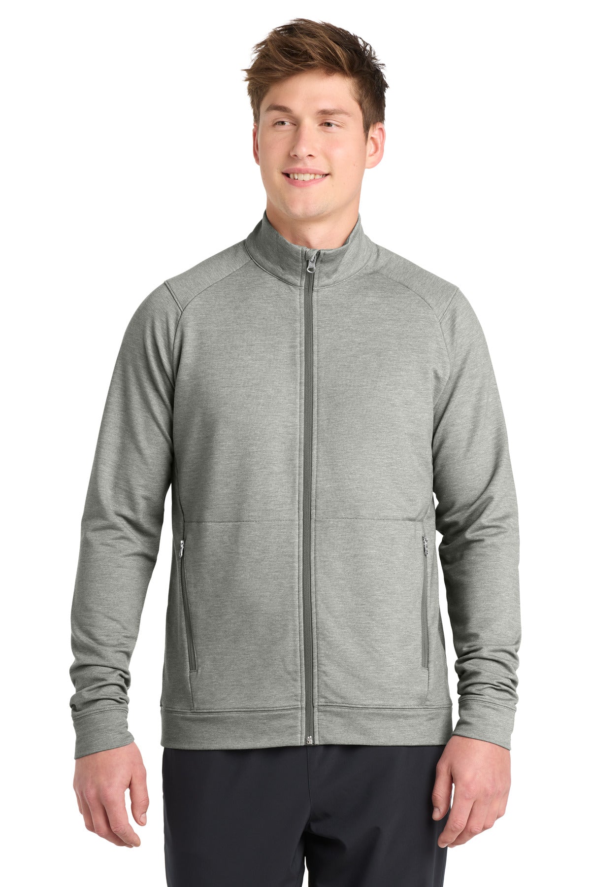 Custom logo Sport-Tek® Sport-Wick® Flex Fleece Full-Zip. ST560 in Light Grey Heather