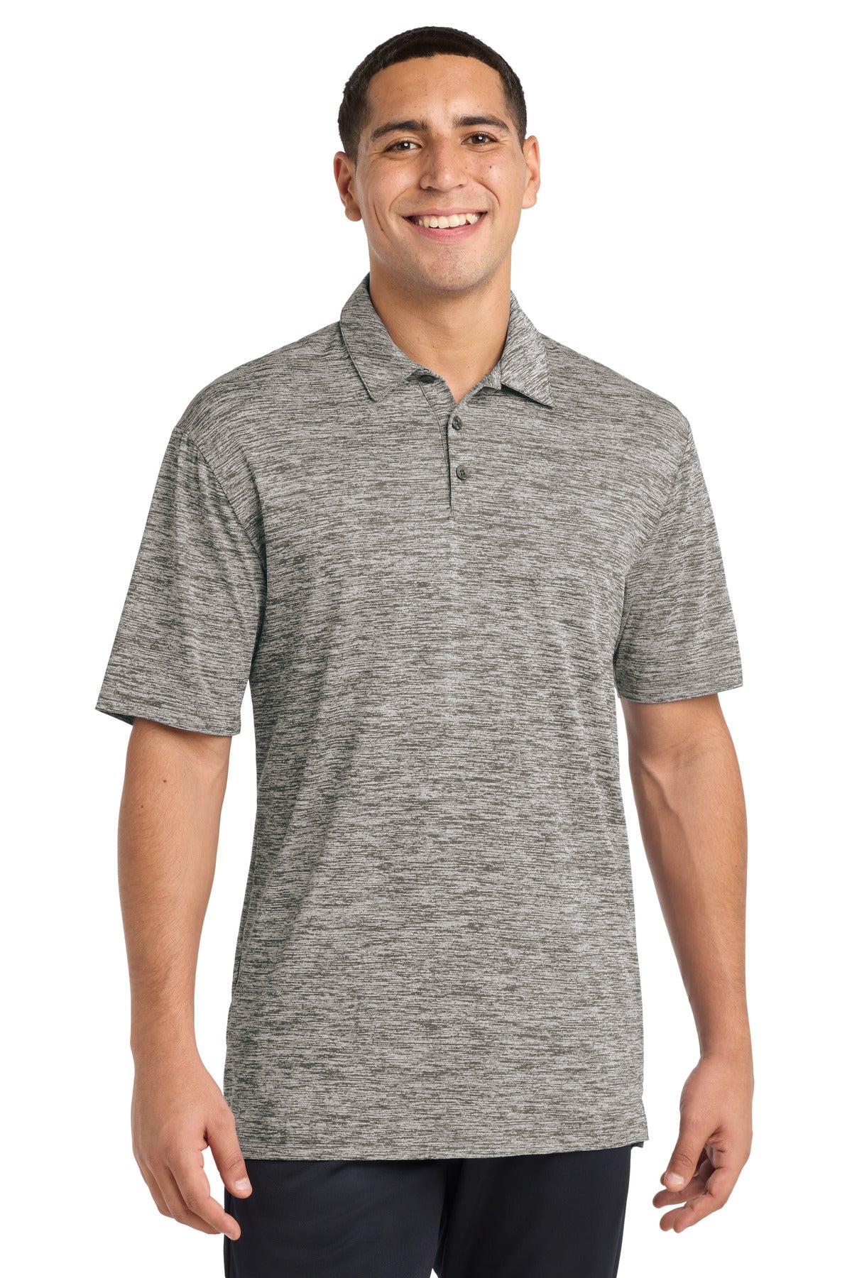 Custom logo Sport-Tek ® PosiCharge ® Electric Heather Polo. ST590 in Black Electric