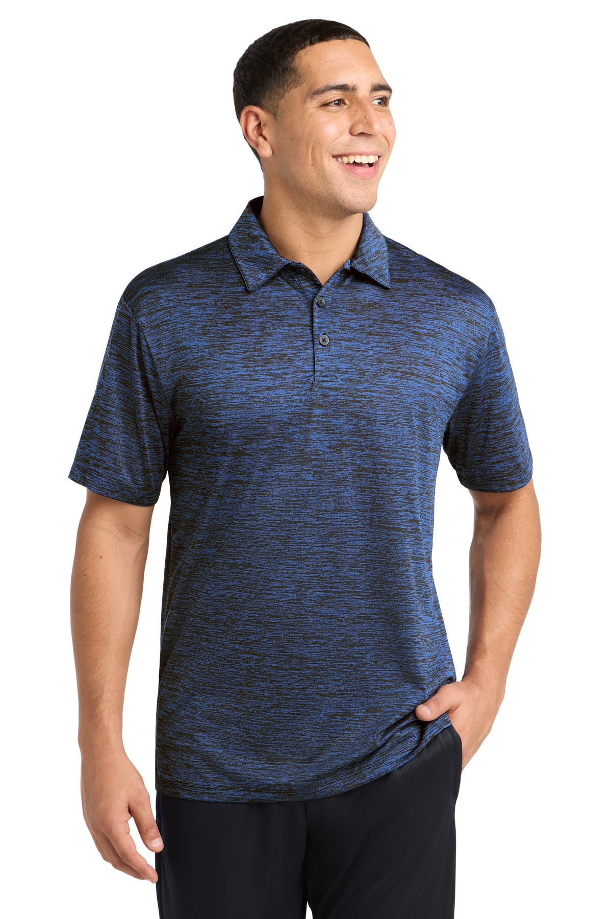 Custom logo Sport-Tek ® PosiCharge ® Electric Heather Polo. ST590 in Dark Royal-Black Electric