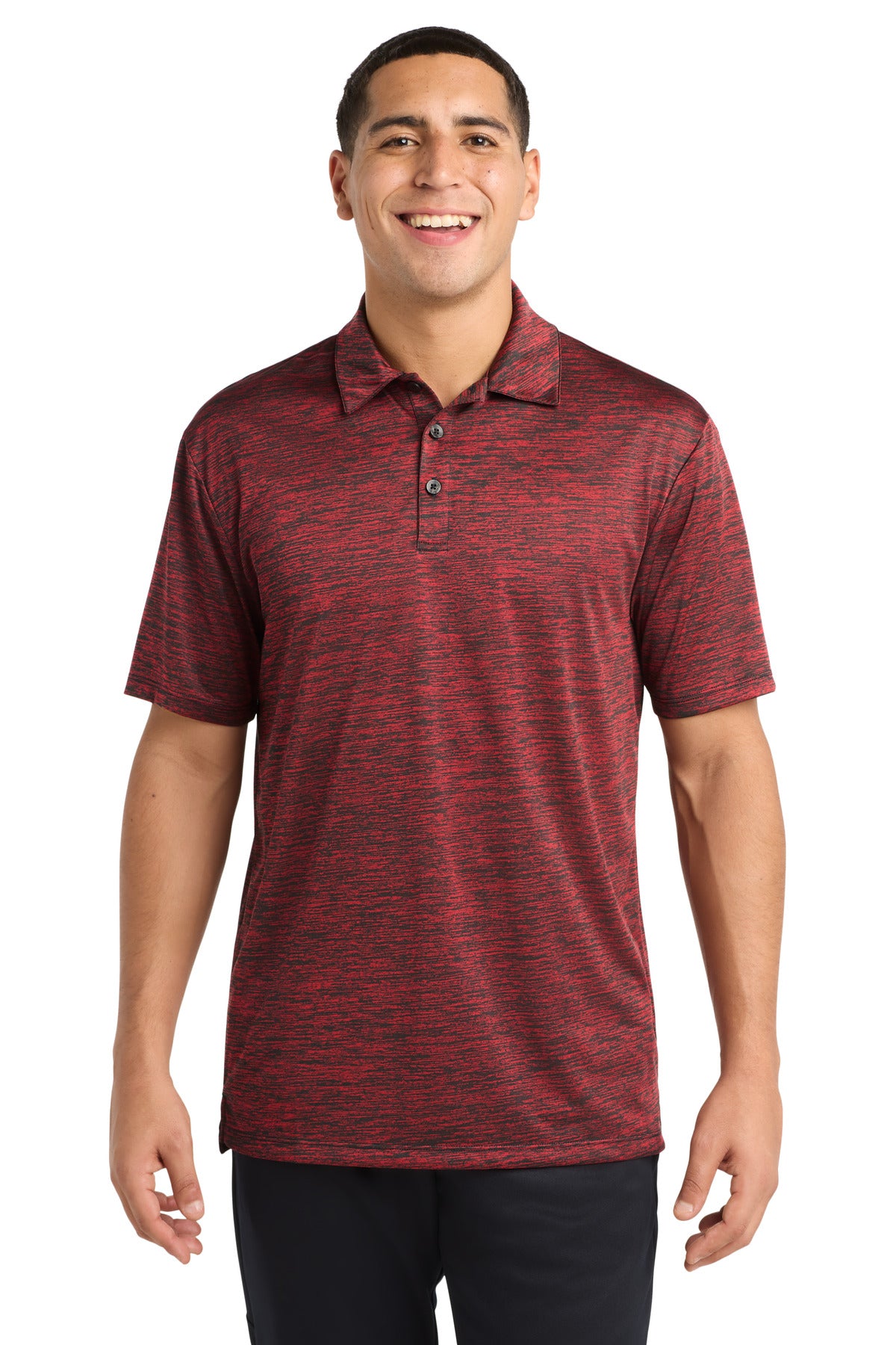 Custom logo Sport-Tek ® PosiCharge ® Electric Heather Polo. ST590 in Deep Red-Black Electric