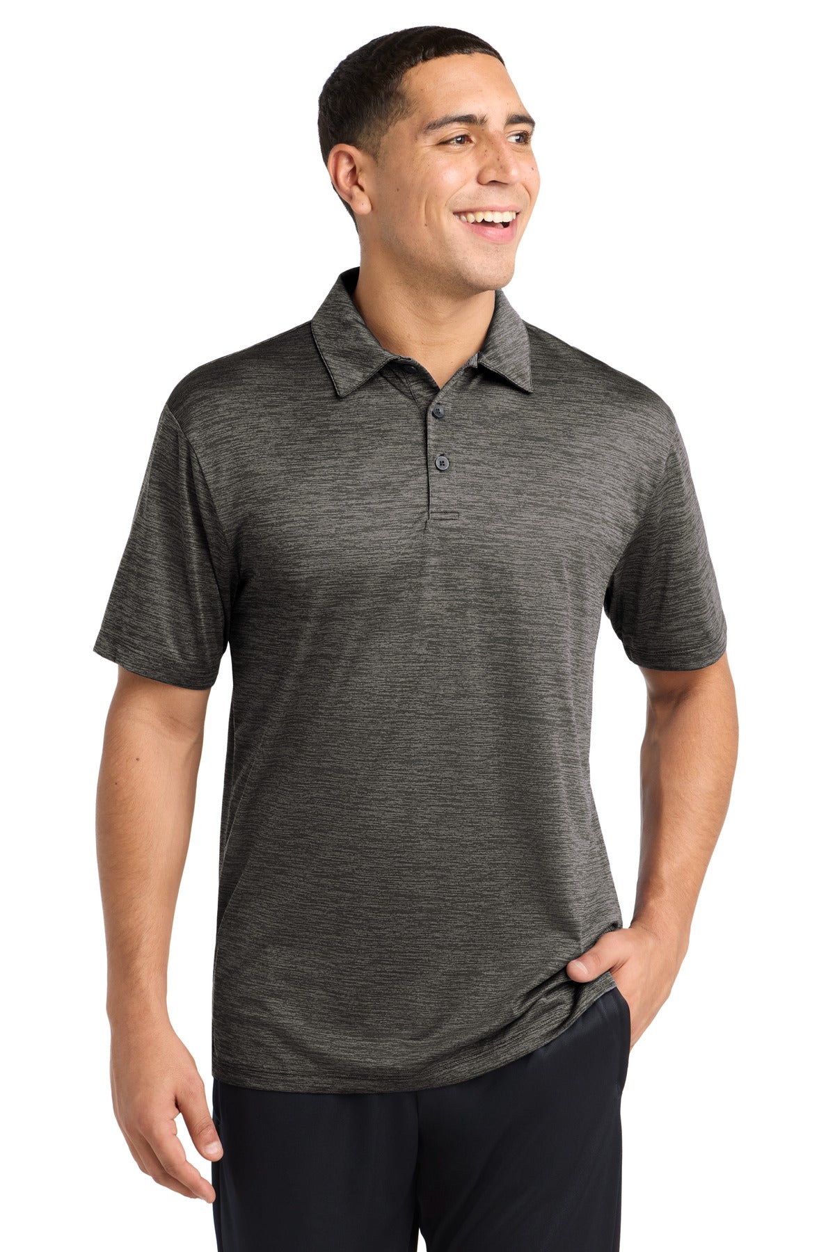 Custom logo Sport-Tek ® PosiCharge ® Electric Heather Polo. ST590 in Grey-Black Electric