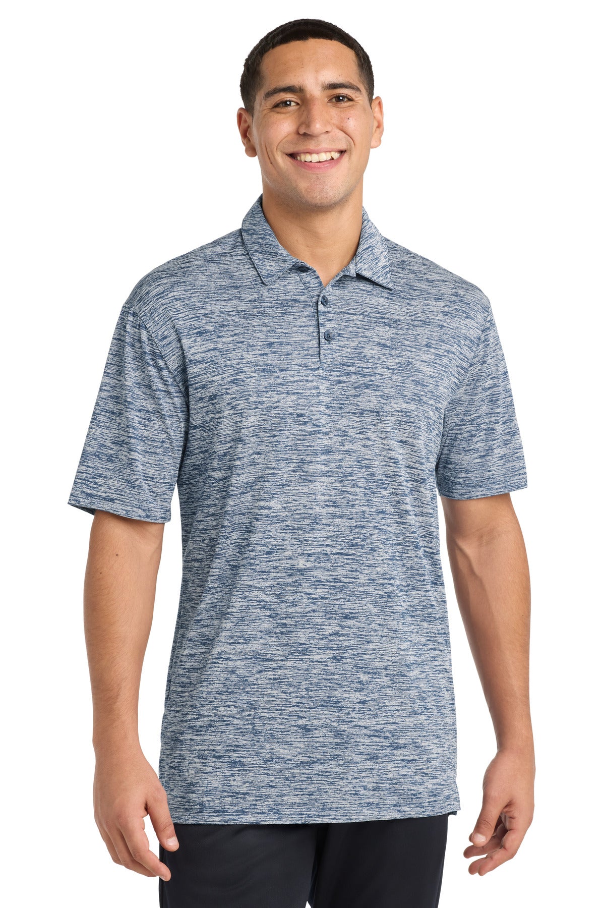 Custom logo Sport-Tek ® PosiCharge ® Electric Heather Polo. ST590 in True Navy Electric