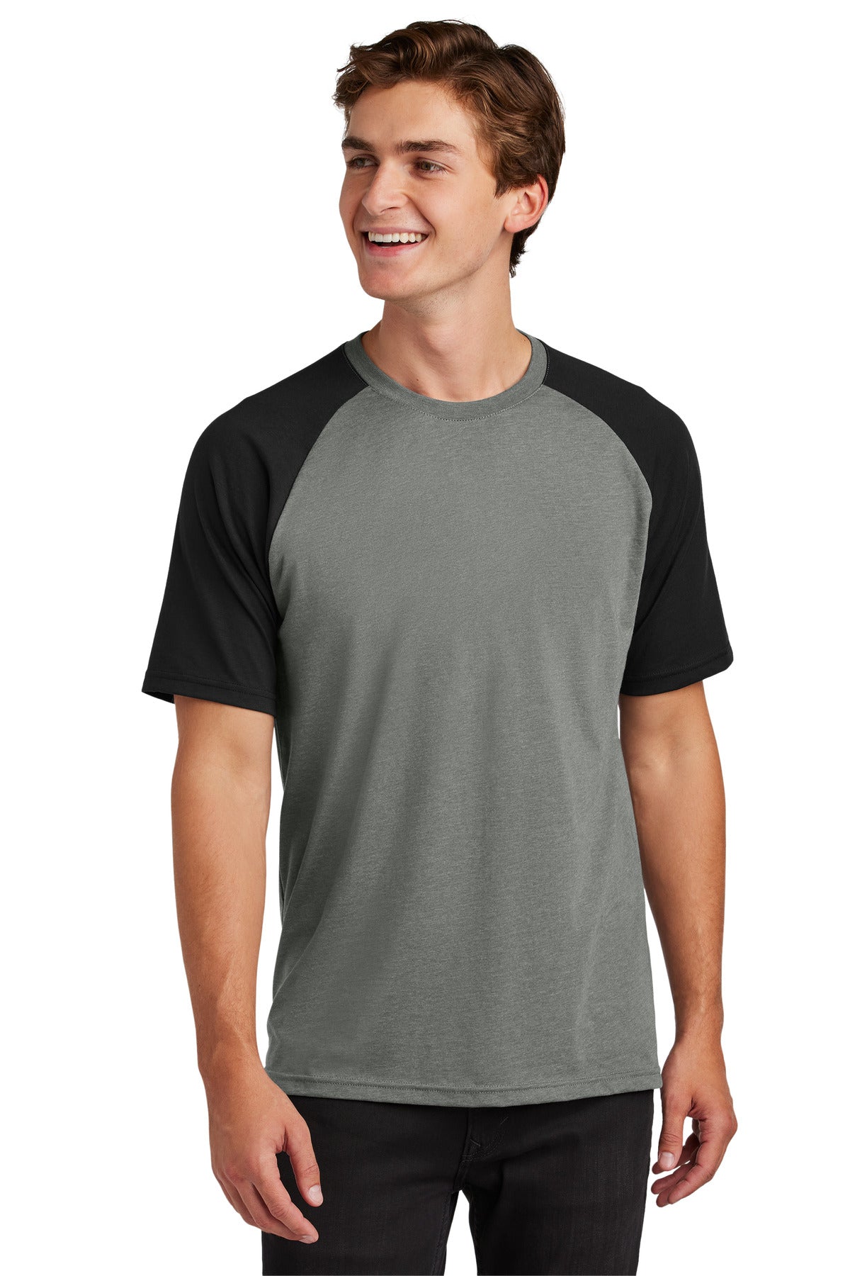 Custom logo Sport-Tek® Halftime Raglan Tee ST6040 in Black/ Vintage Heather