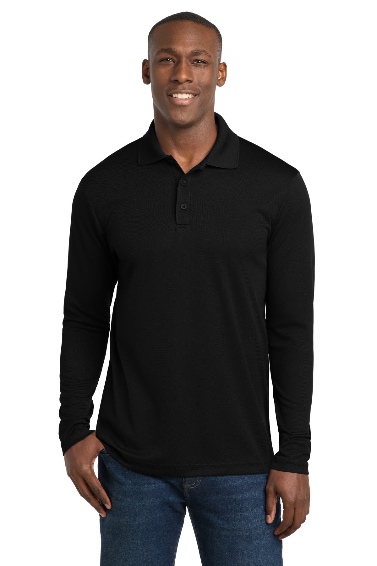 Custom logo Sport-Tek ® PosiCharge ® RacerMesh ® Long Sleeve Polo. ST640LS in Black