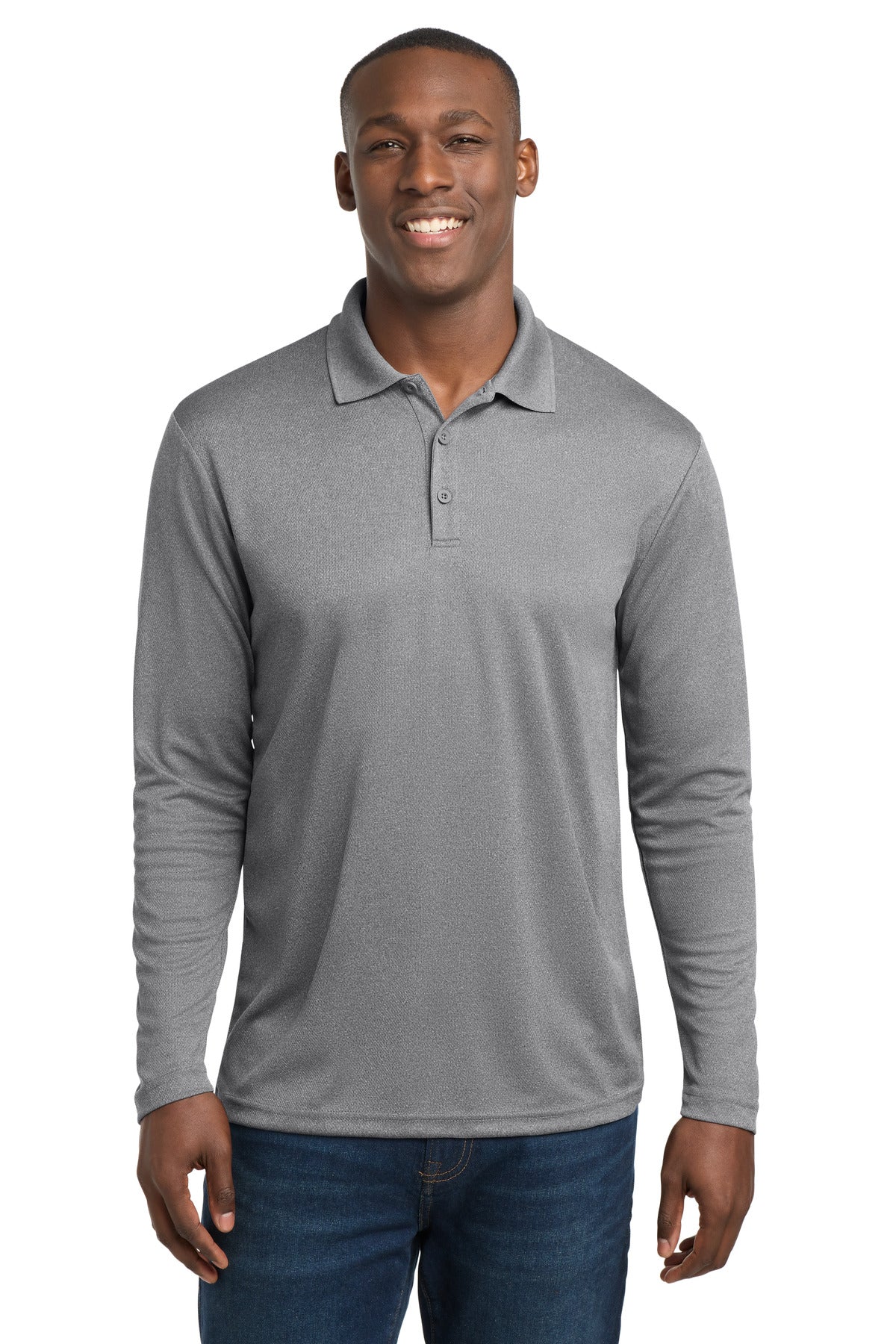 Custom logo Sport-Tek ® PosiCharge ® RacerMesh ® Long Sleeve Polo. ST640LS in Grey Heather