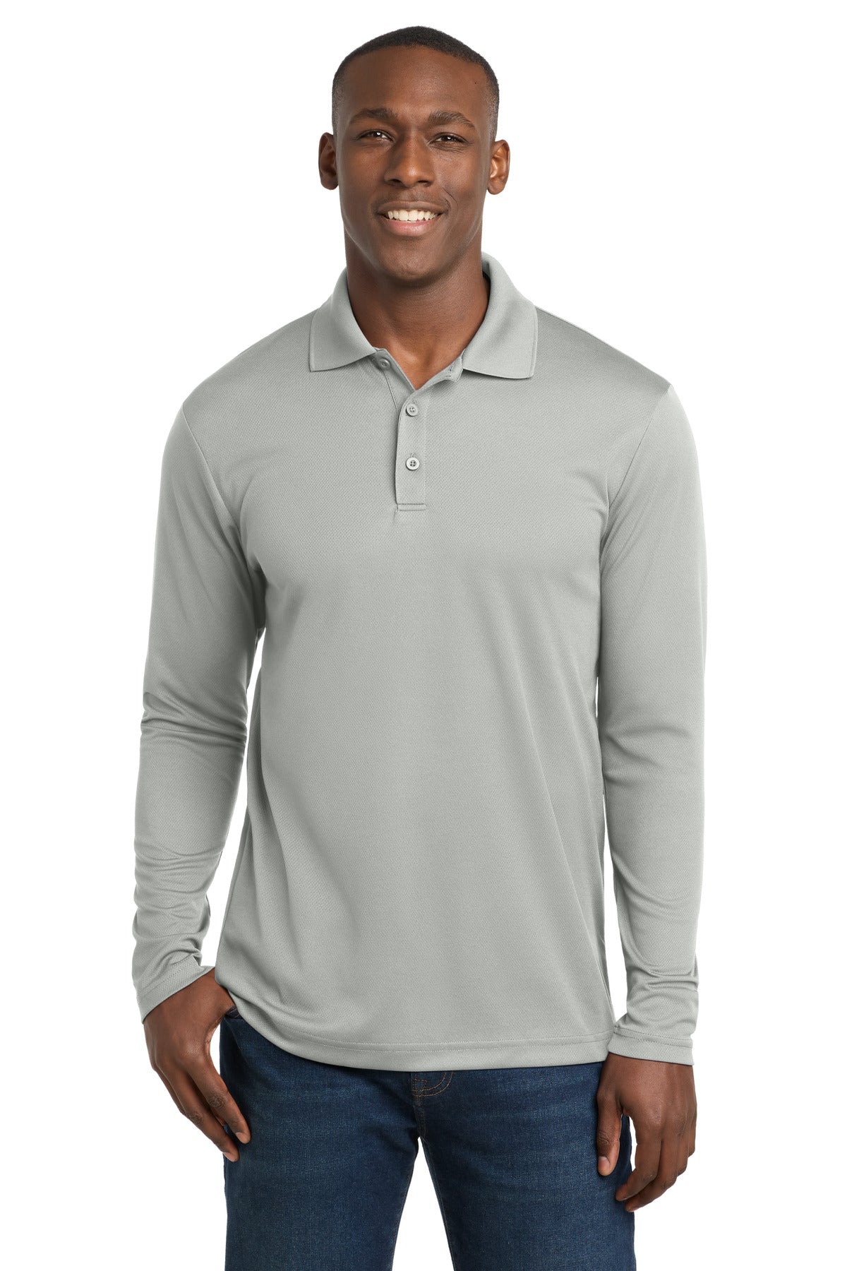 Custom logo Sport-Tek ® PosiCharge ® RacerMesh ® Long Sleeve Polo. ST640LS in Silver
