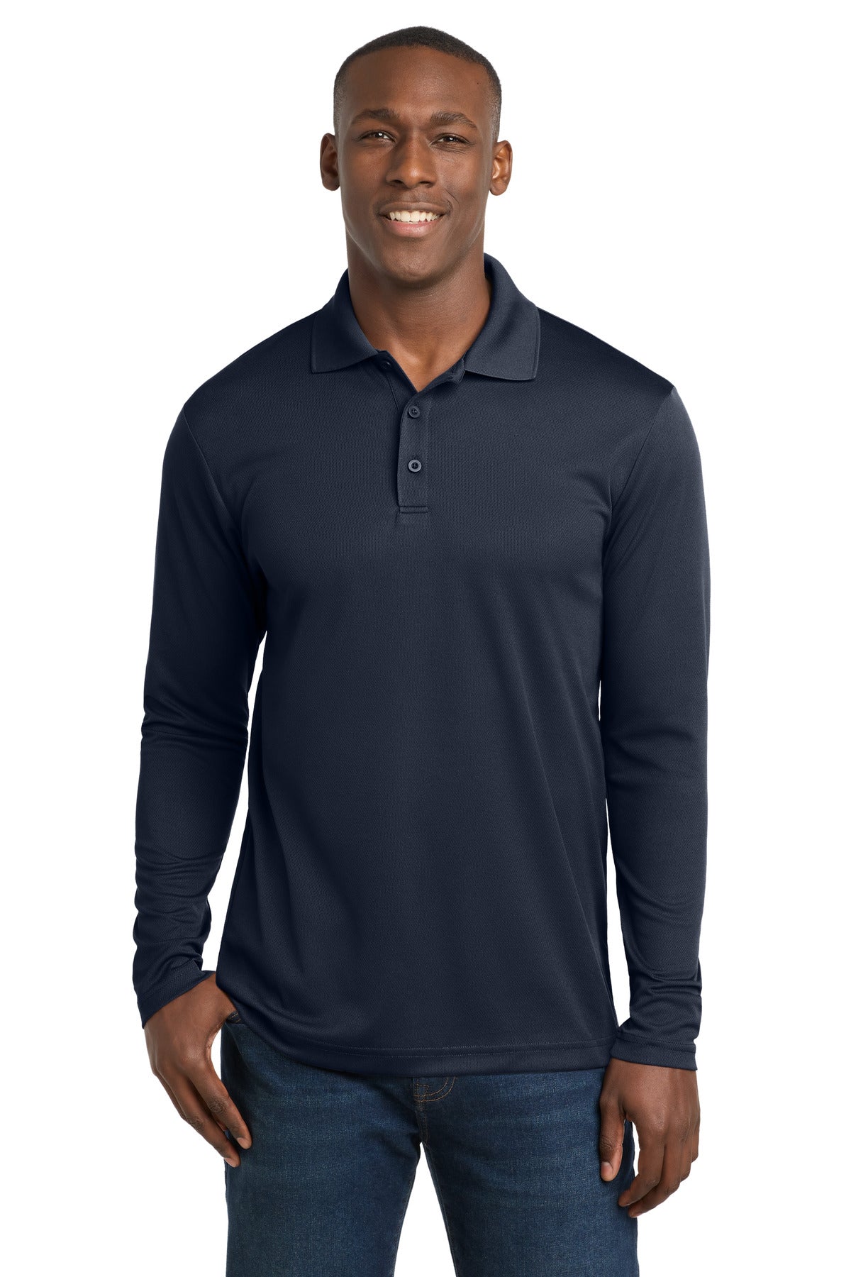 Custom logo Sport-Tek ® PosiCharge ® RacerMesh ® Long Sleeve Polo. ST640LS in True Navy