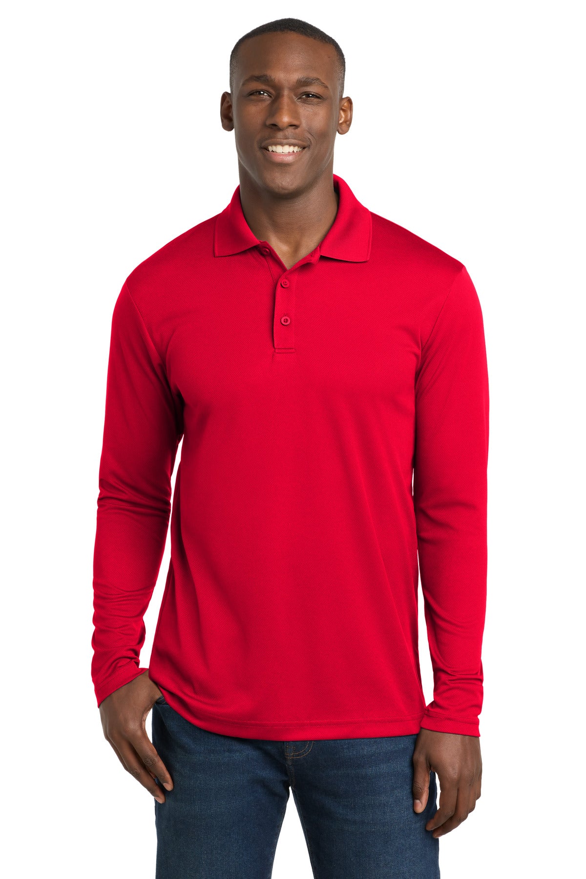 Custom logo Sport-Tek ® PosiCharge ® RacerMesh ® Long Sleeve Polo. ST640LS in True Red